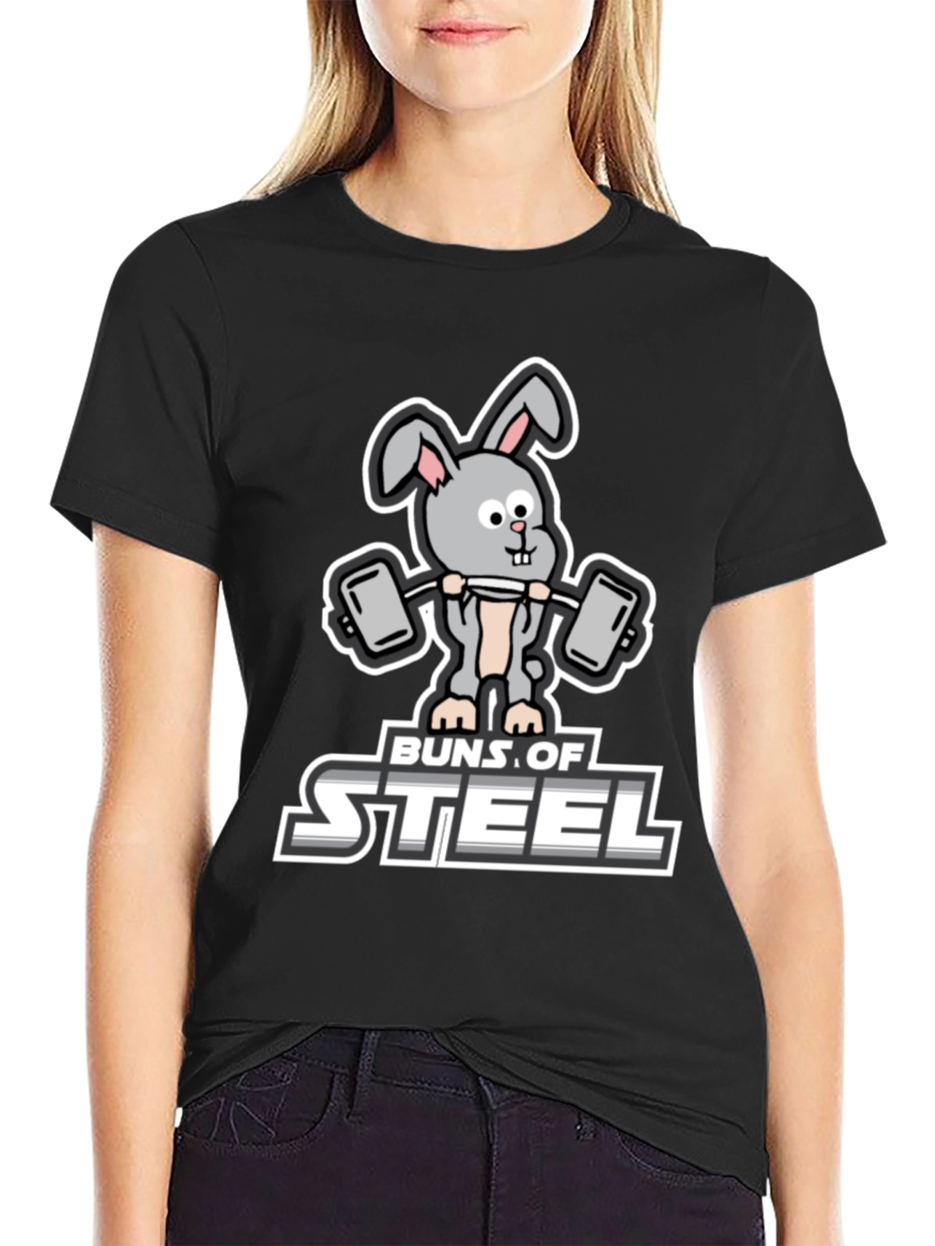 Black Buns of Steel Graphic T-Shirt - Funny Workout Bunny view 2