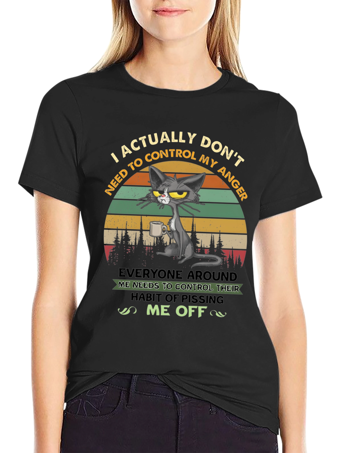 Black Sarcastic Cat T-Shirt: "I Don't Need to Control My Anger" view 2