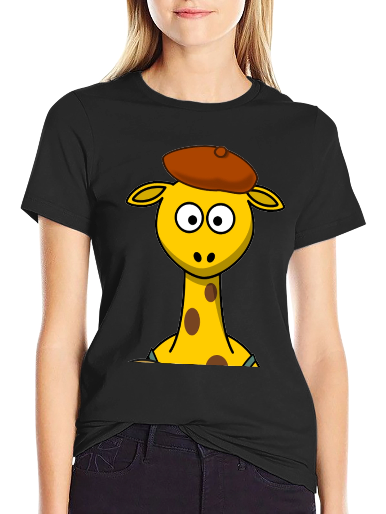 Black Cartoon Giraffe T-Shirt - Quirky Graphic Tee view 2