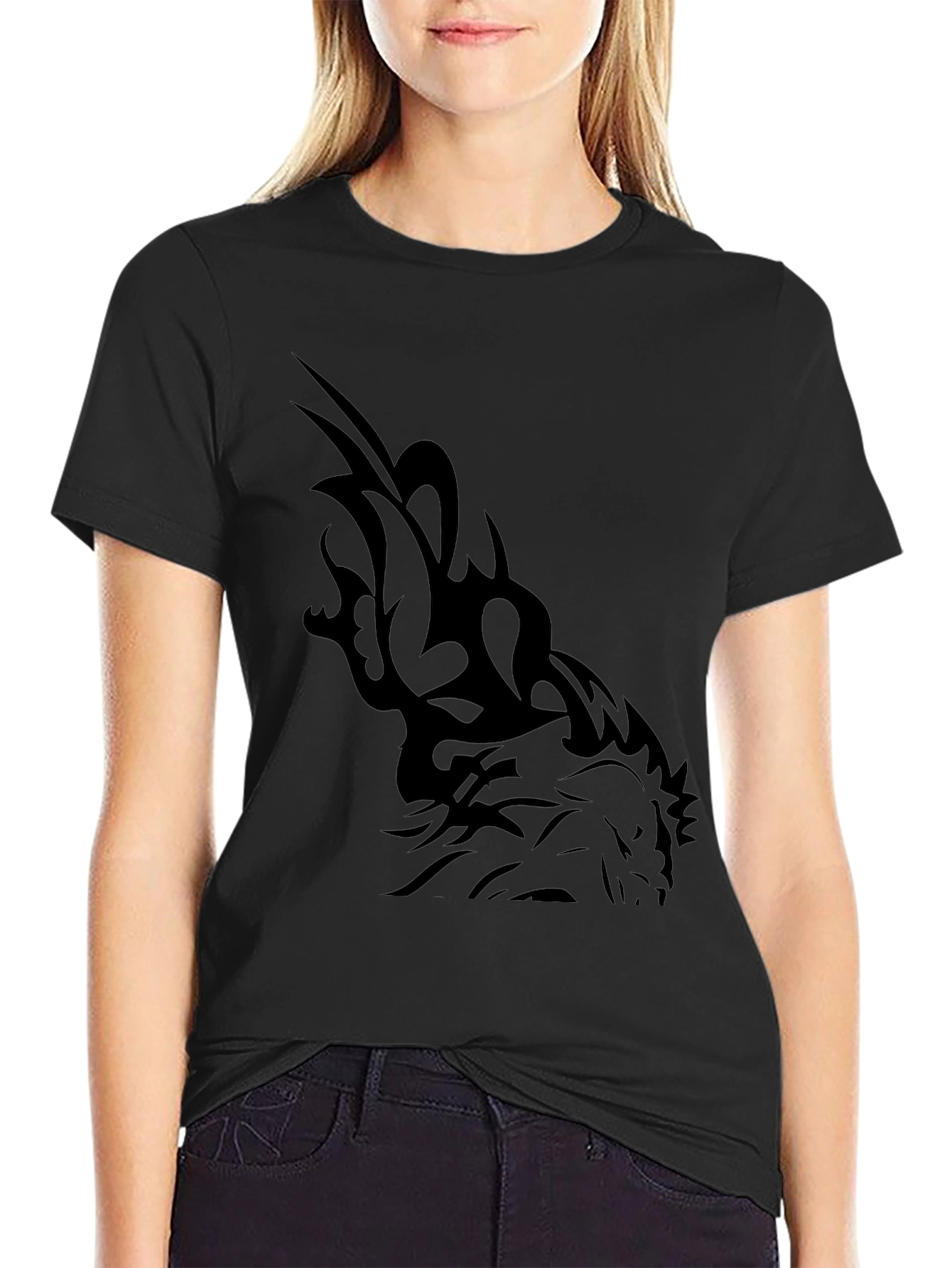 Black Tribal Dragon Graphic Tee - Men's Black T-Shirt view 2