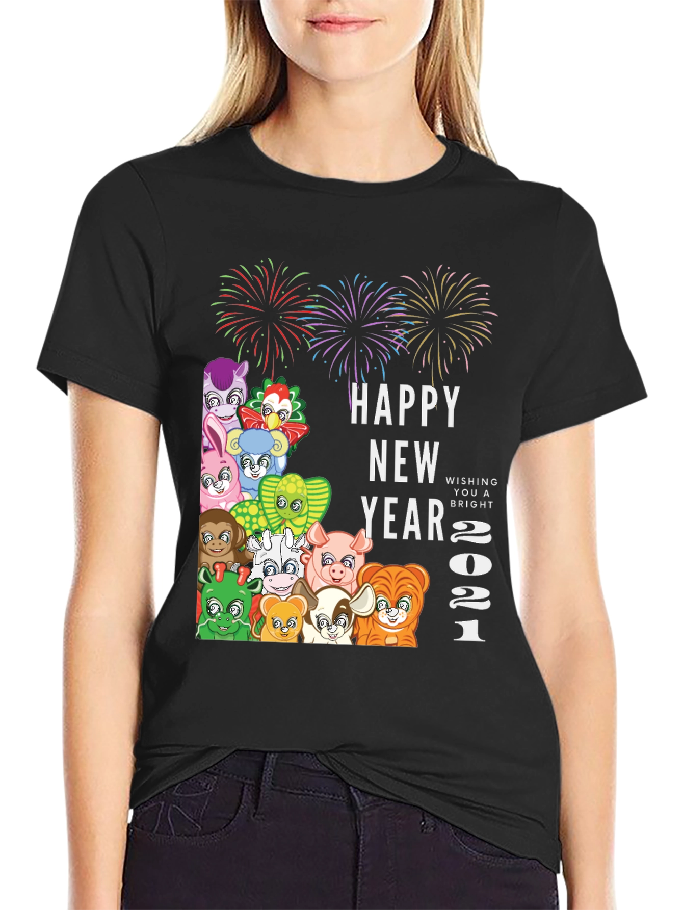 Black Happy New Year 2021 Animals T-Shirt view 2