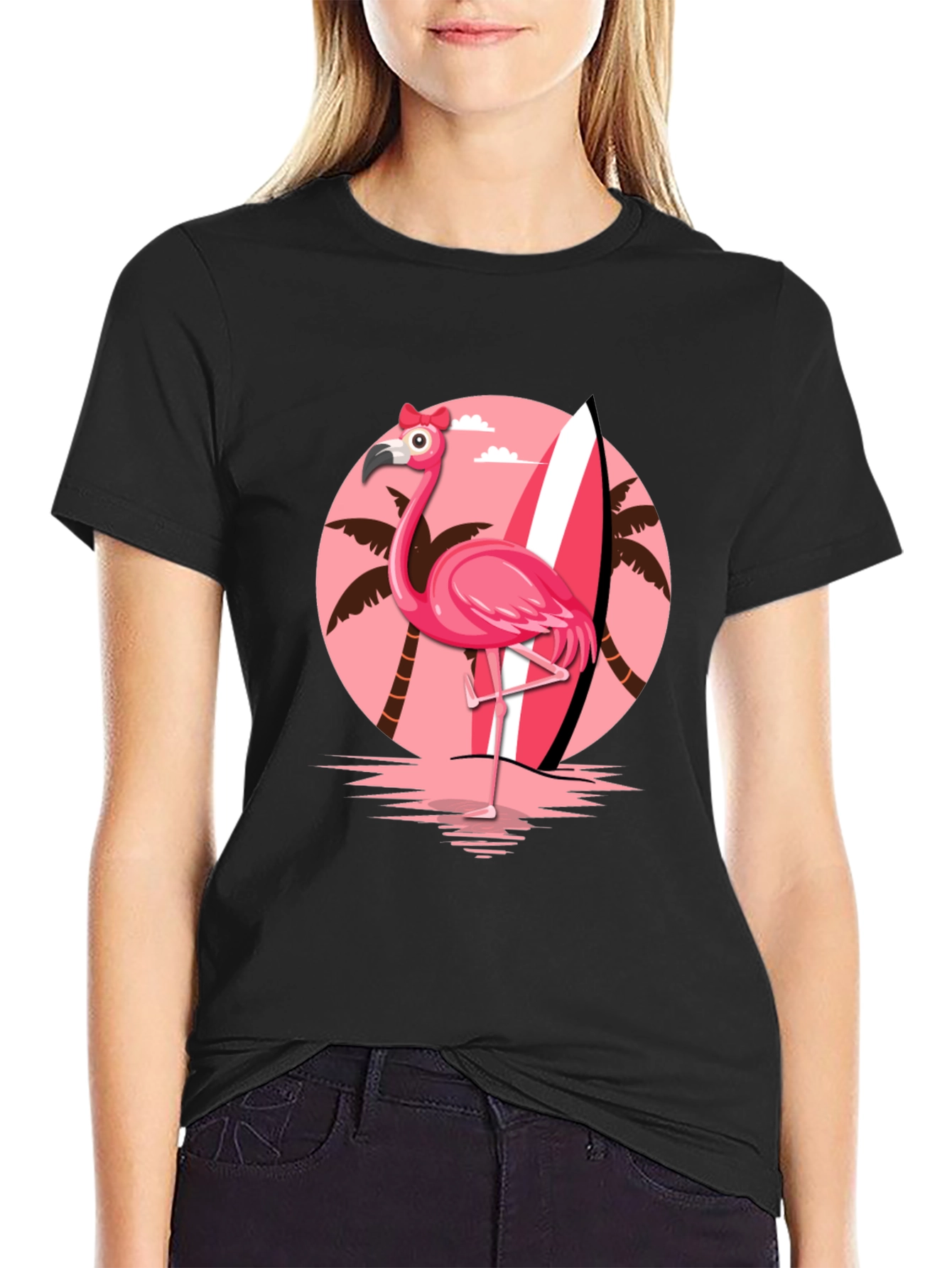 Black Flamingo Surf T-Shirt - Tropical Summer Tee view 2