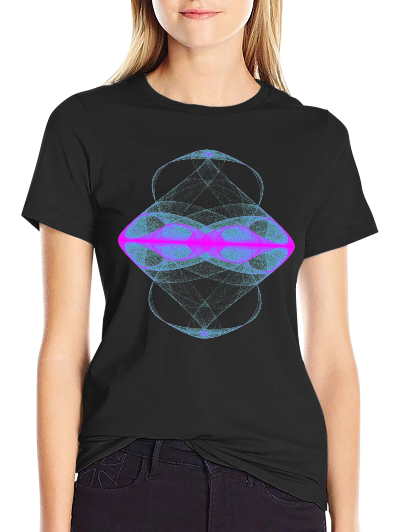 Black Geometric Graphic Black T-Shirt view 2