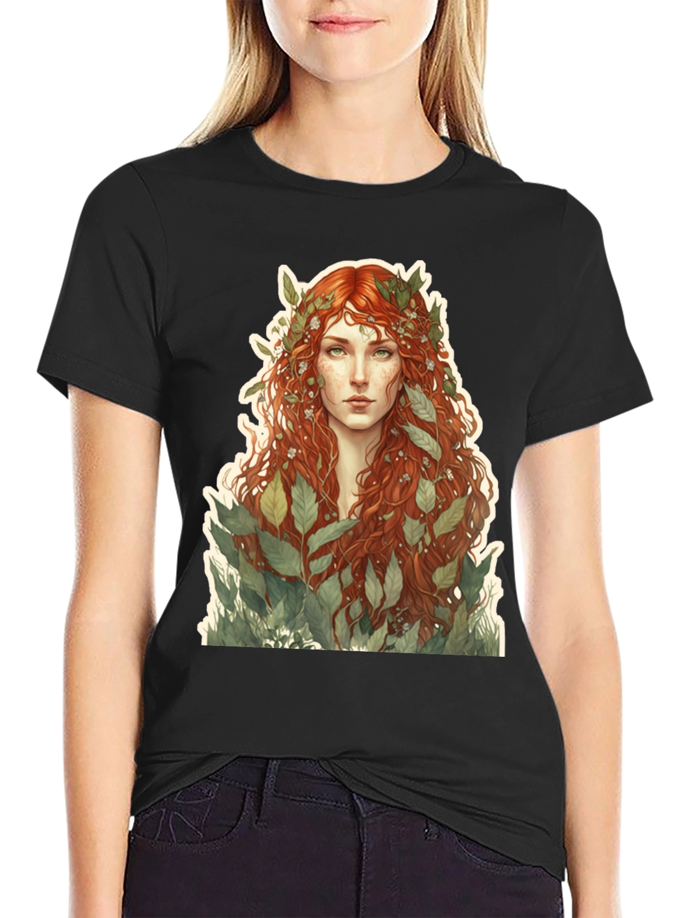 Black Nature Goddess Graphic Tee - Black Cotton T-Shirt view 2