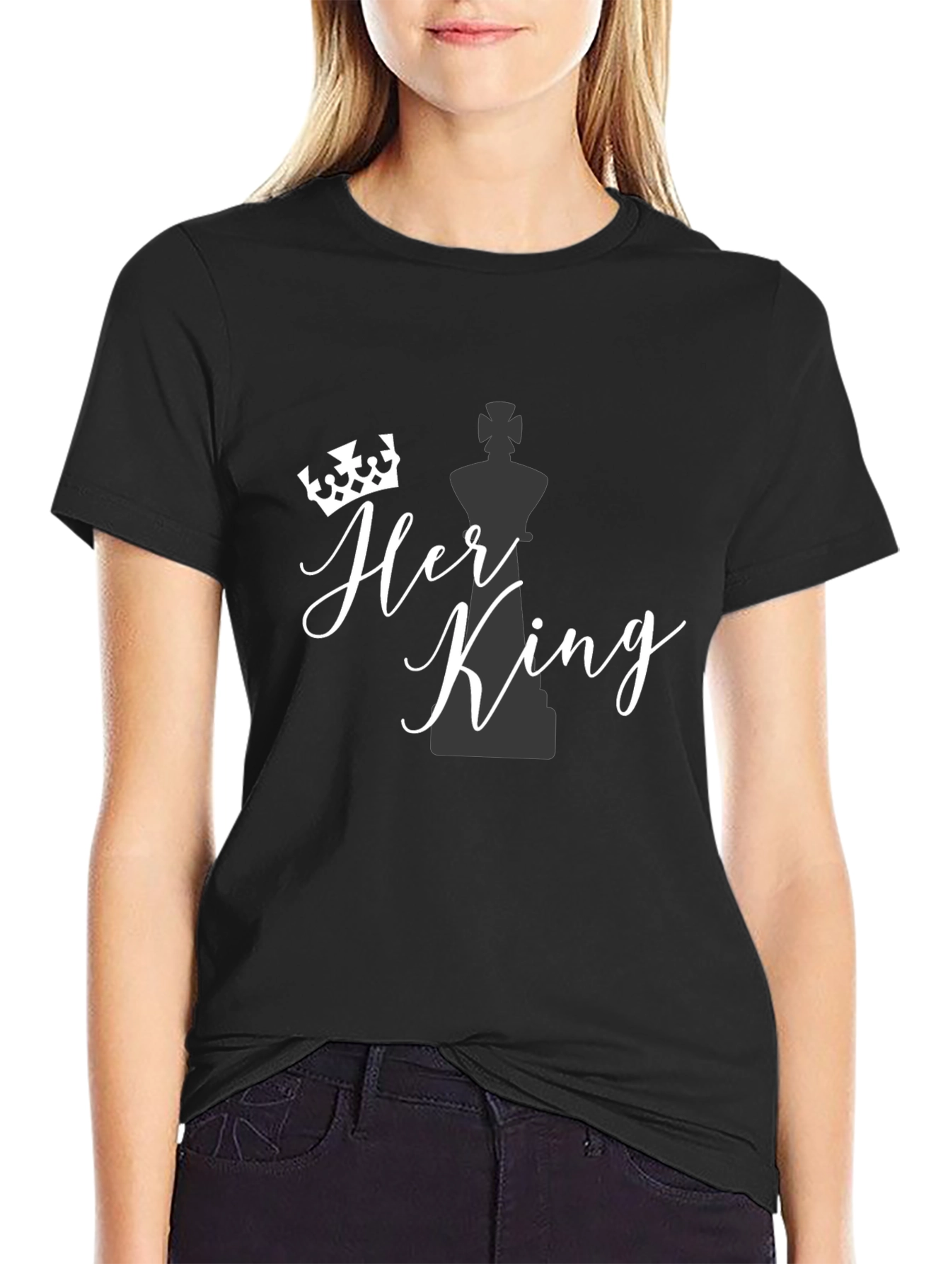 Black Her King Graphic T-Shirt - Novelty Tee for Couples view 2