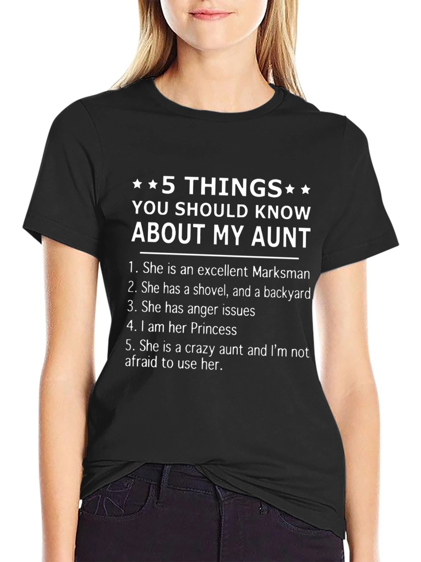 Black 5 Things You Should Know About My Aunt T-Shirt view 2