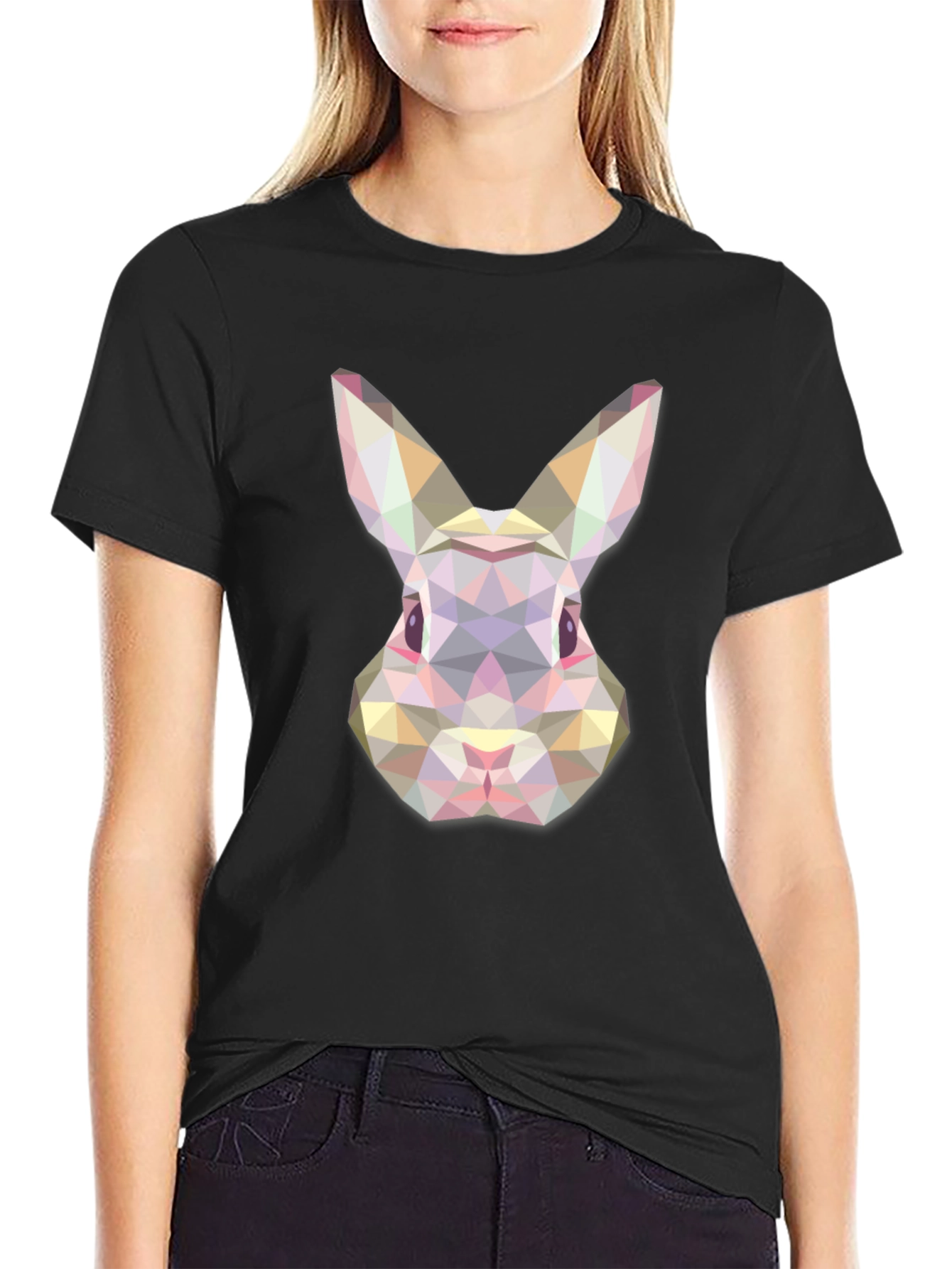Black Geometric Rabbit Graphic Tee - Modern Unisex T-Shirt view 2