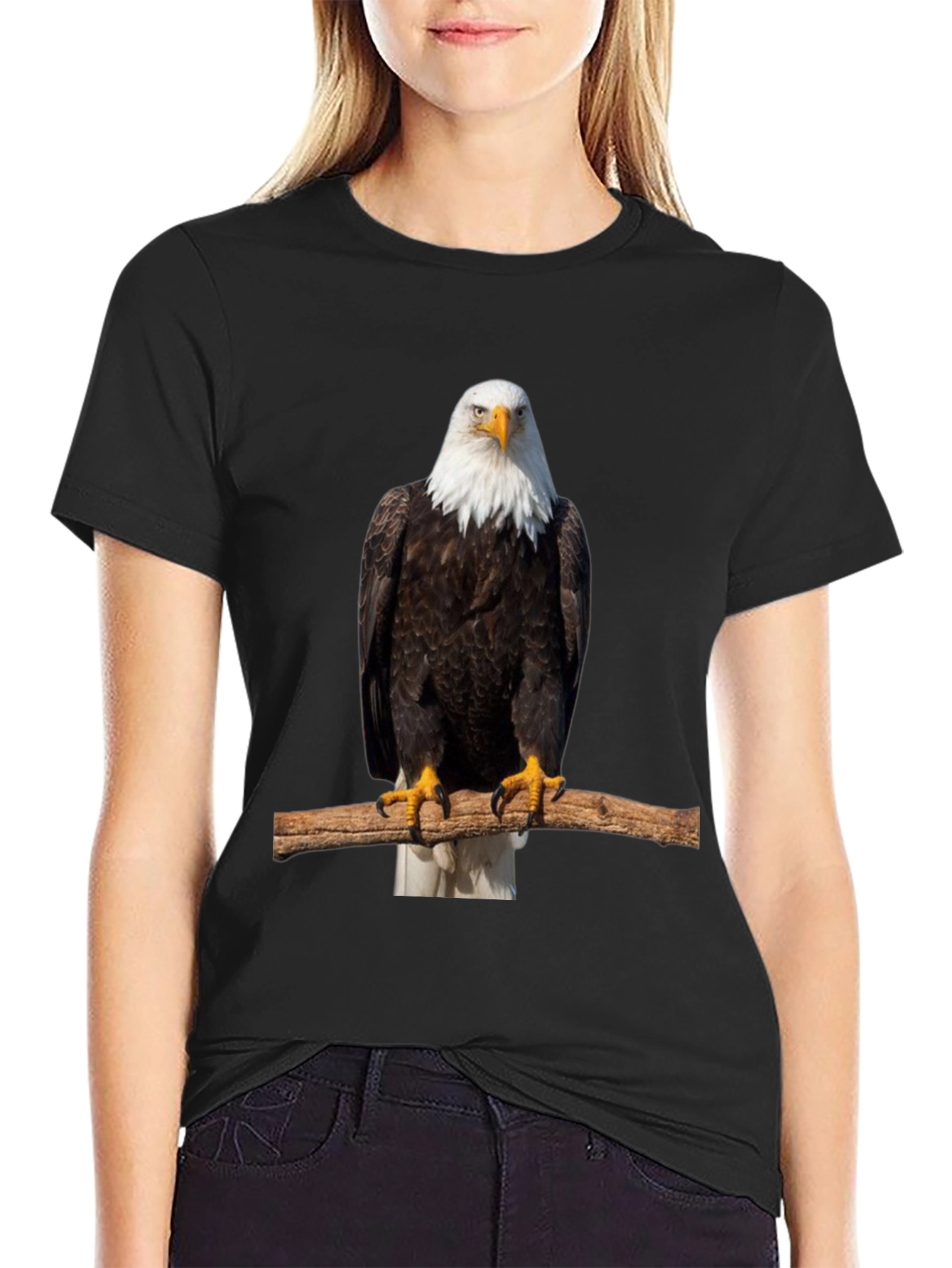 Black Eagle Print Black T-Shirt view 2