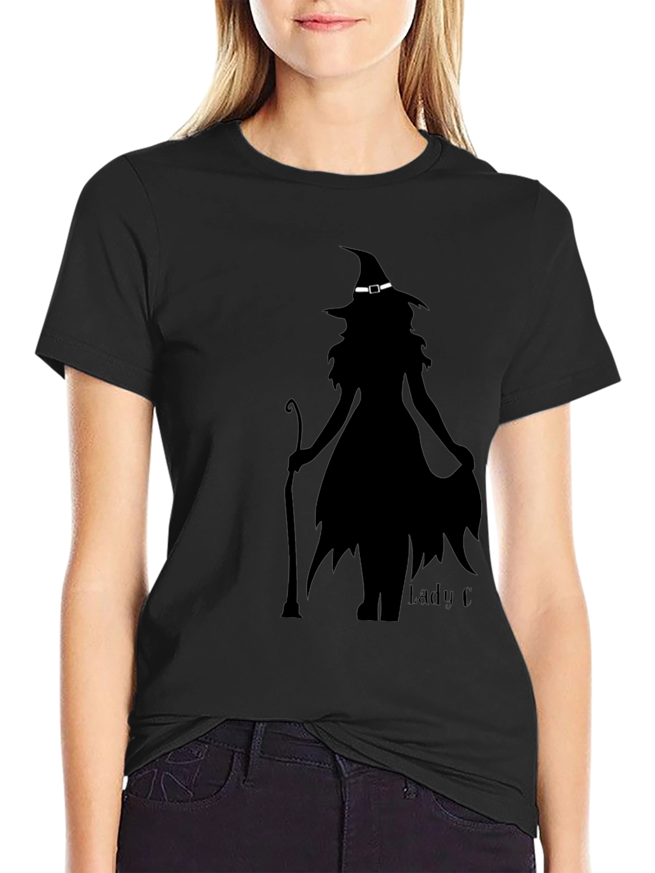 Black Witch Silhouette Graphic Tee - Halloween Style view 2