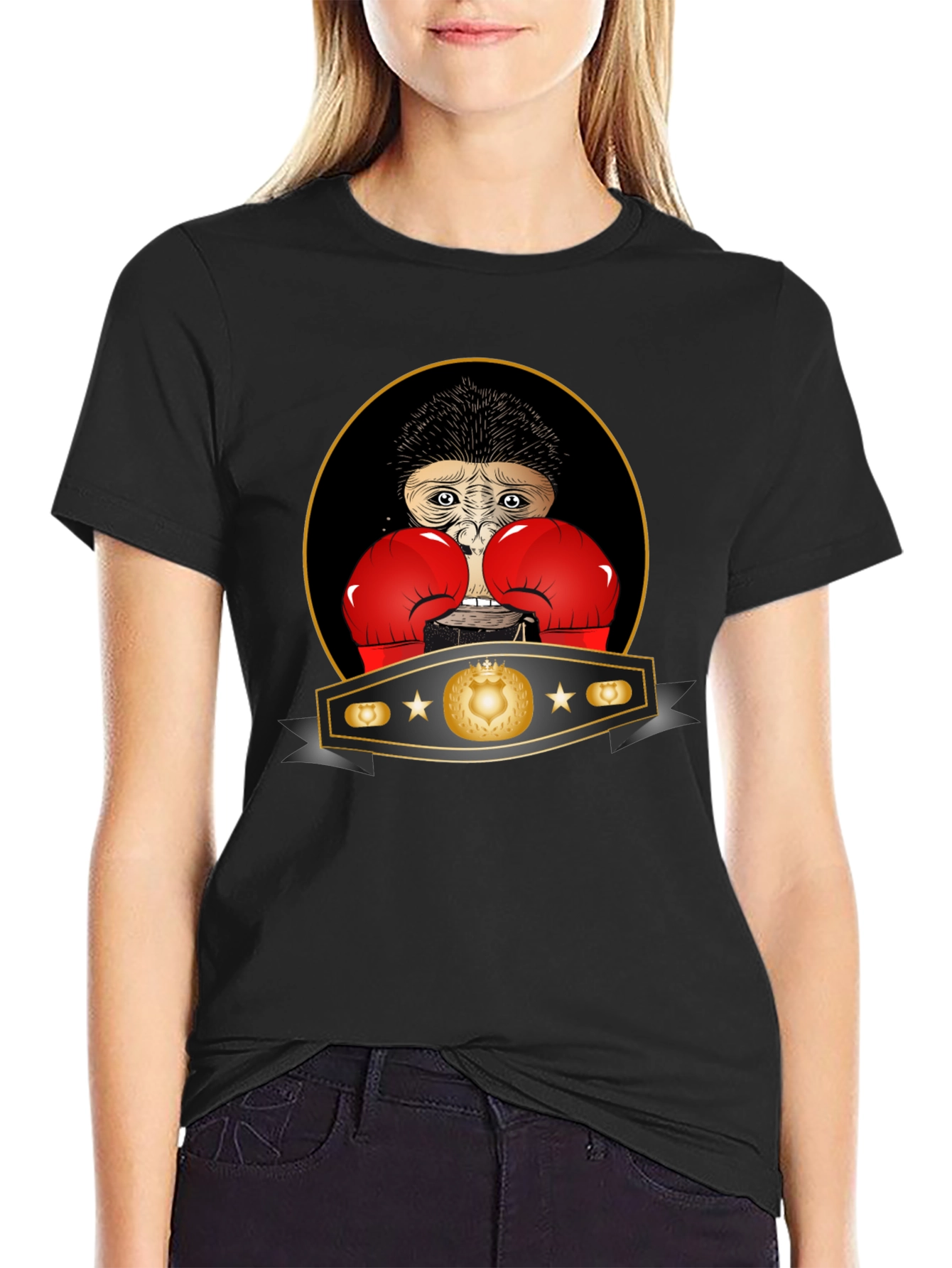 Black Boxing Monkey T-Shirt: Champion Style, Funny Graphic Tee view 2