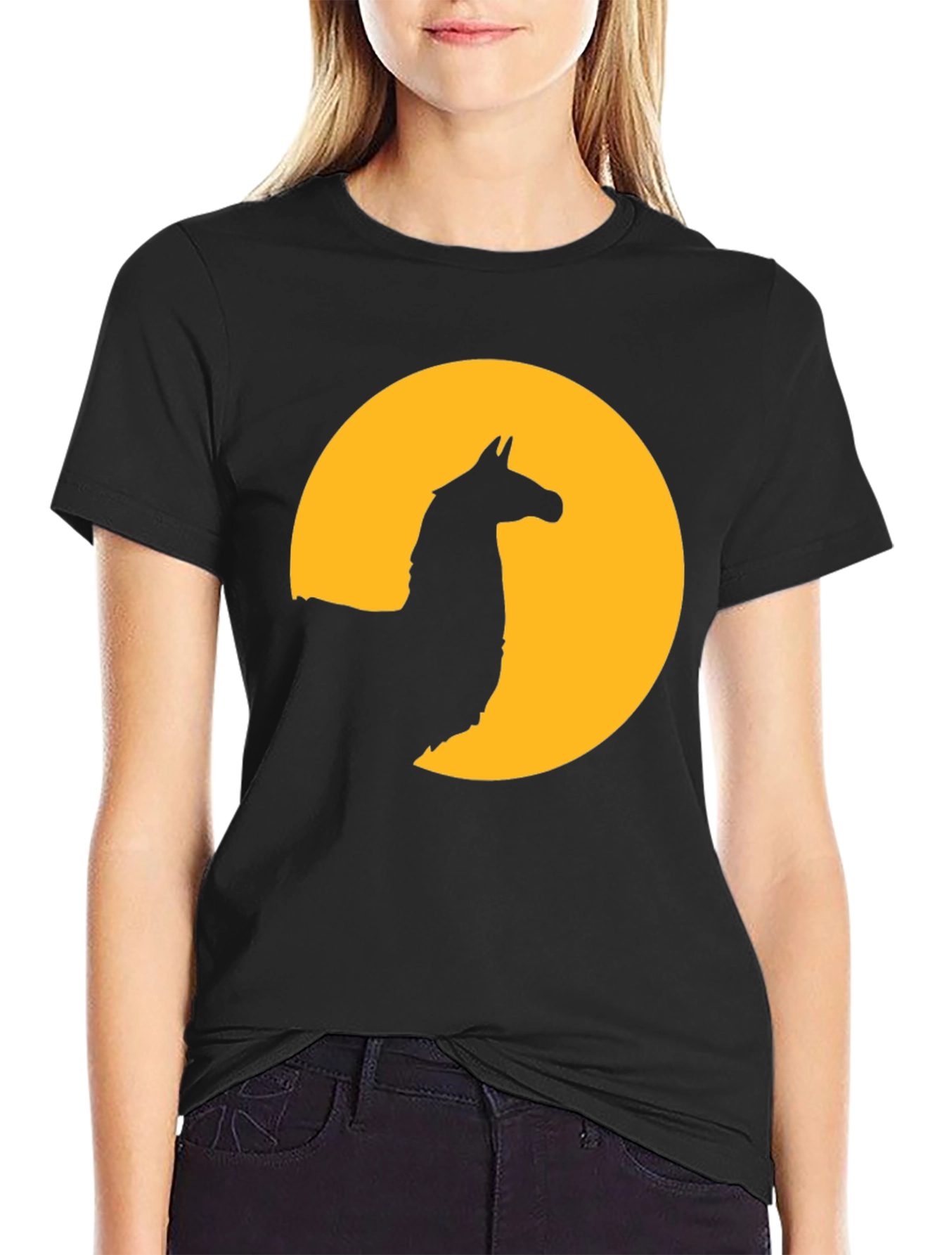 Black Llama Silhouette T-Shirt - Black Graphic Tee view 2