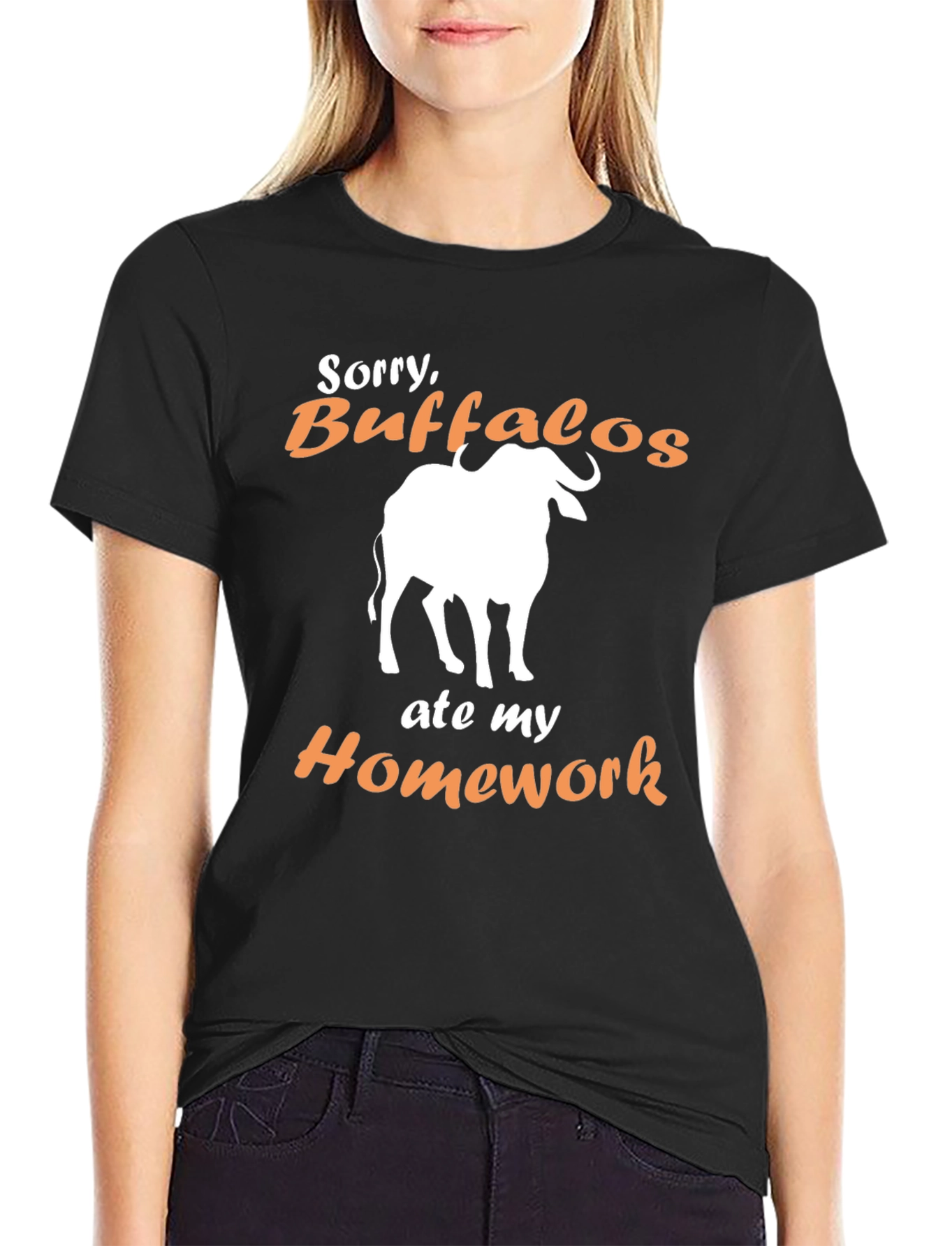 Black Buffalo Ate My Homework Funny T-Shirt view 2
