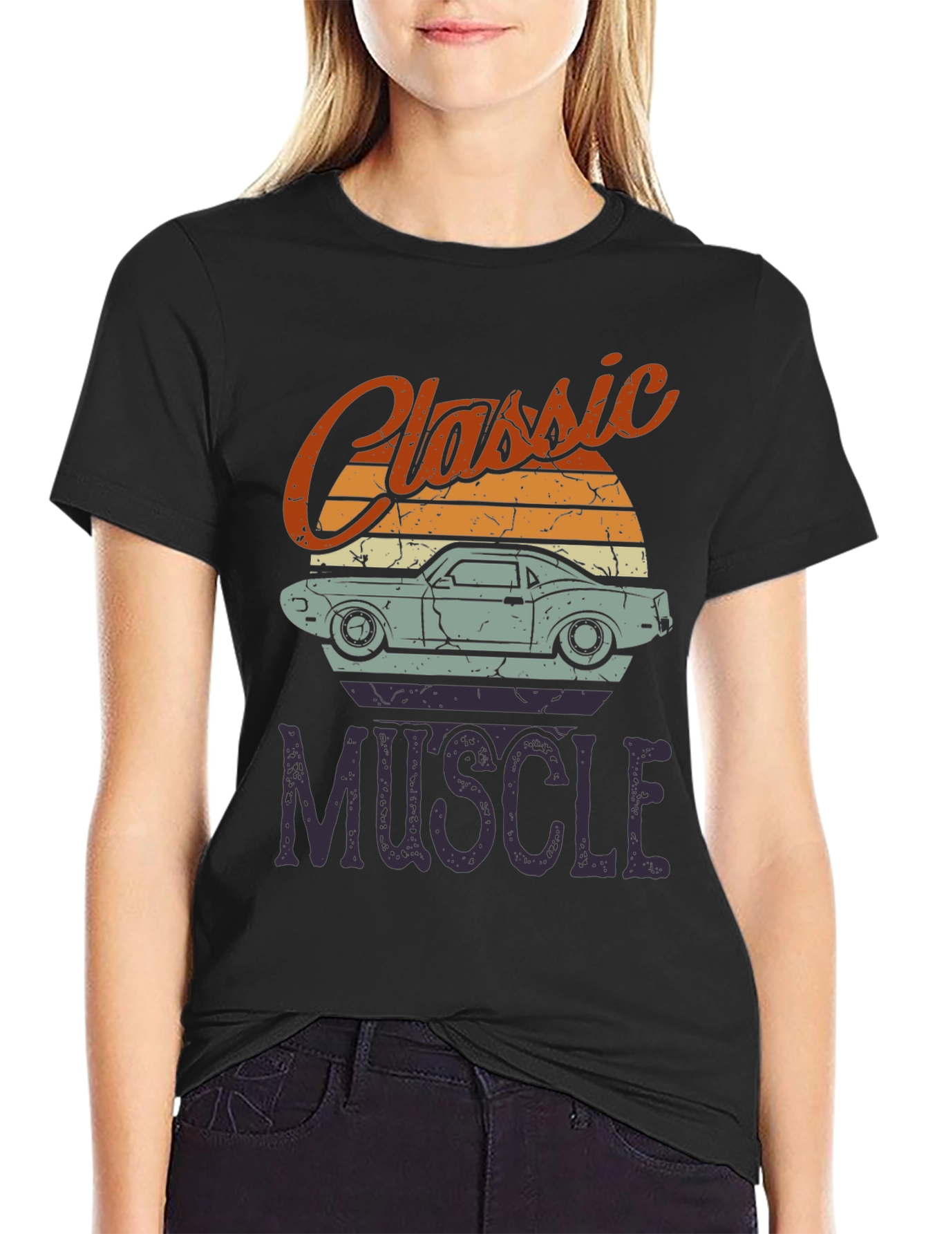 Black Classic Muscle Car Graphic T-Shirt view 2
