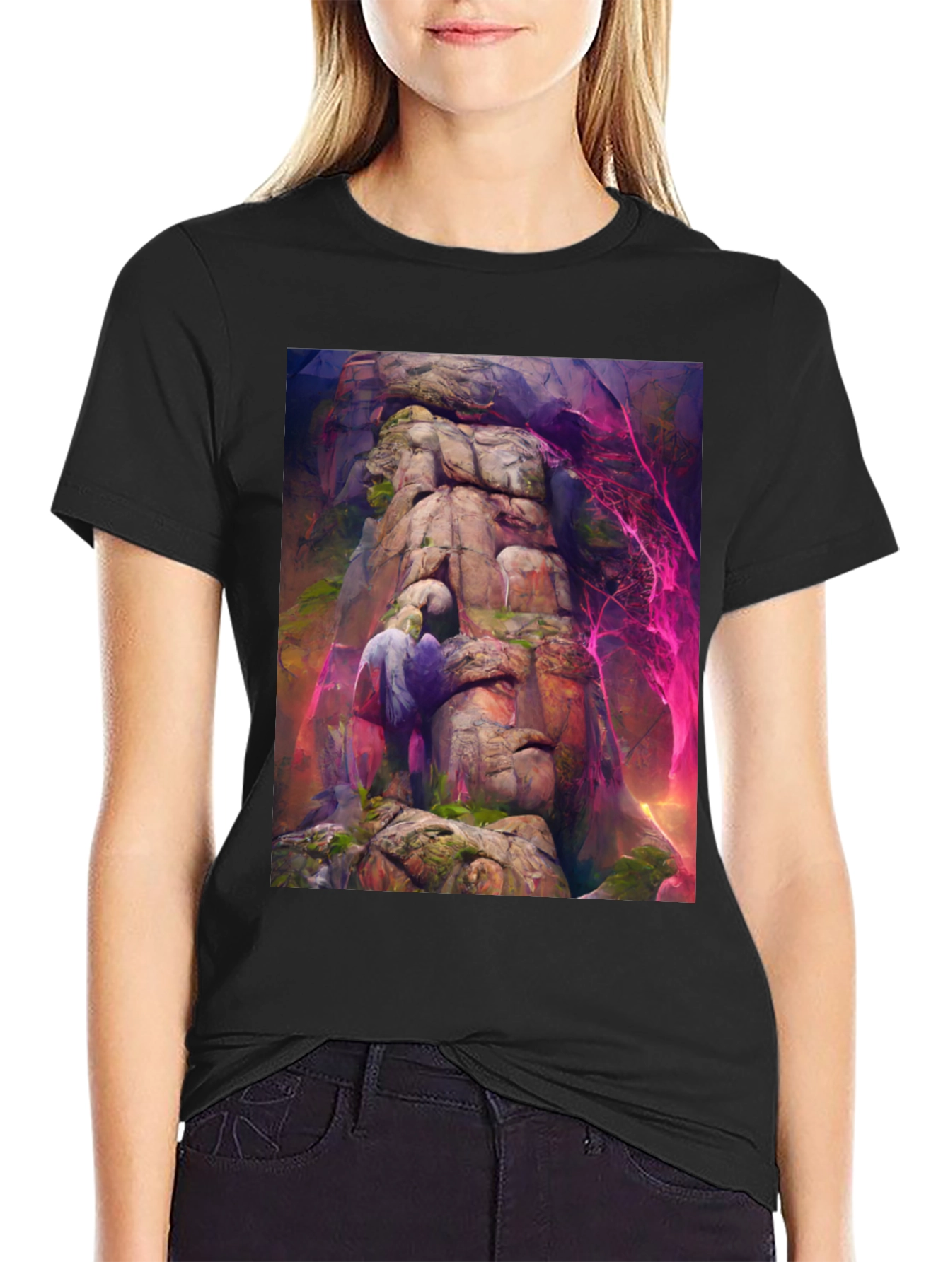 Black Mystical Mountain T-Shirt - Fantasy Art Tee view 2