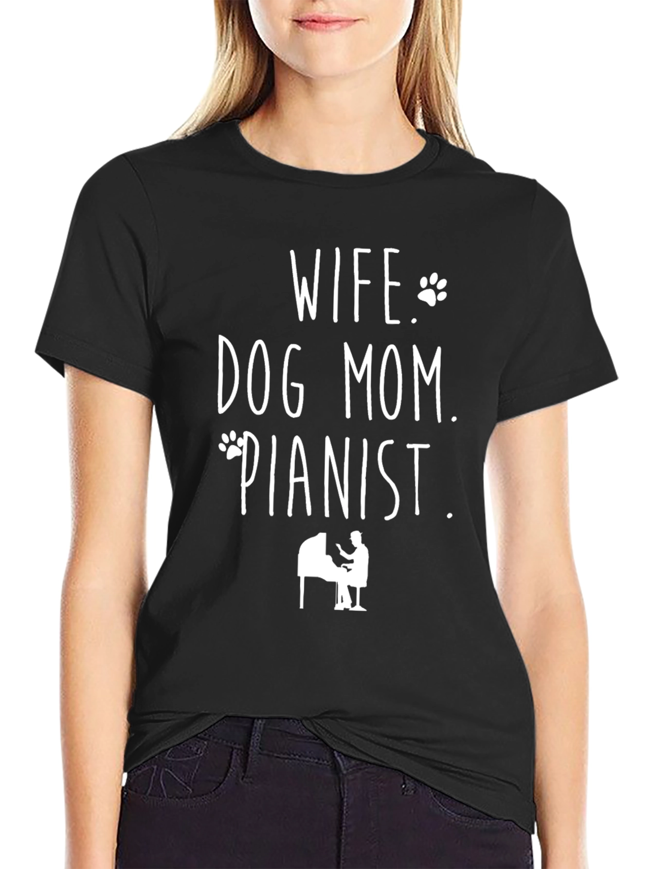 Black Wife Dog Mom Pianist Graphic Tee - Black view 2