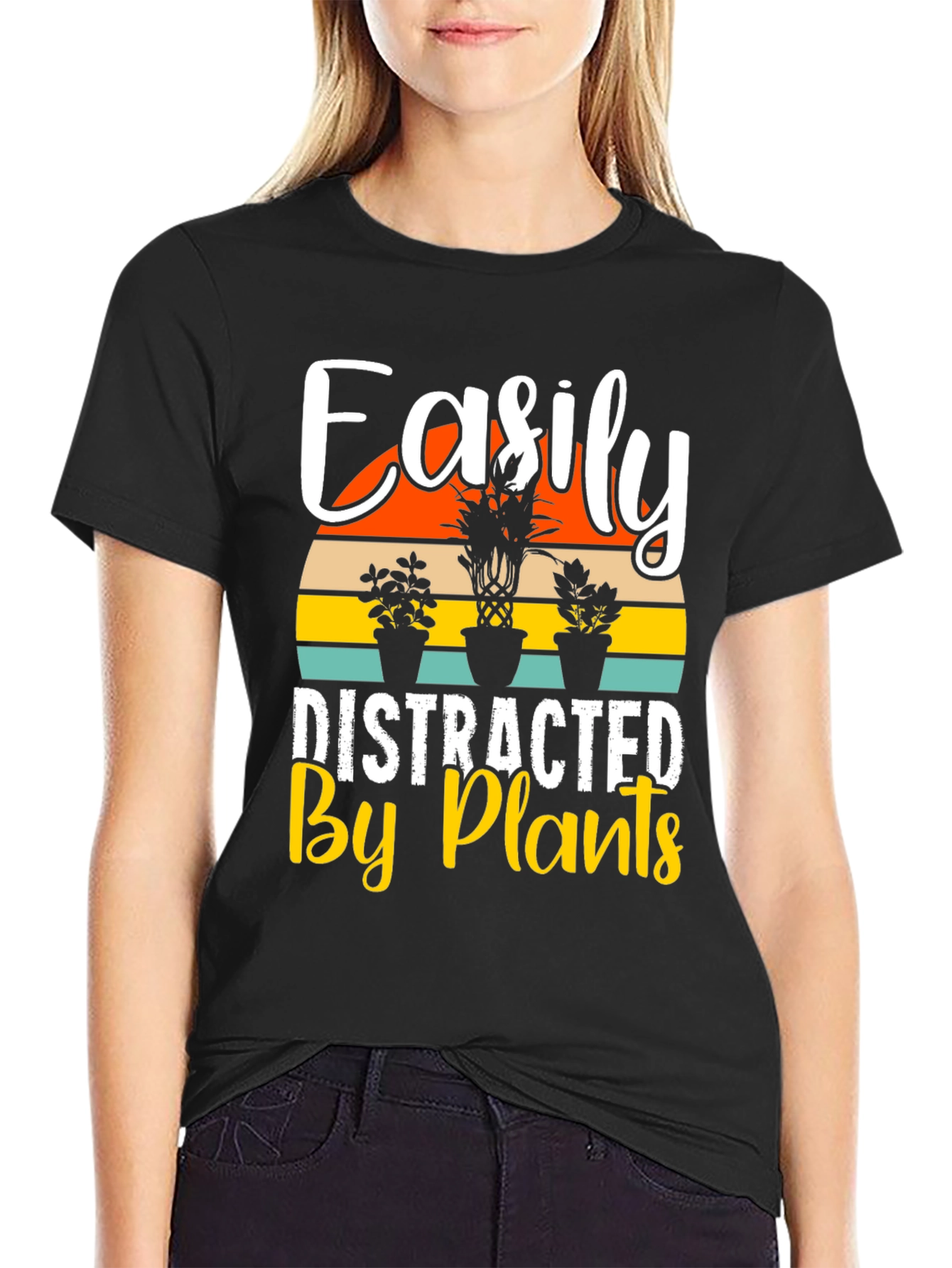 Black Easily Distracted By Plants Graphic T-Shirt view 2
