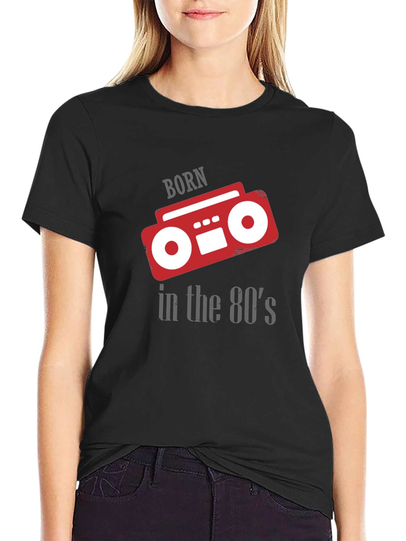 Black Born in the 80's Retro Boombox Graphic T-Shirt view 2