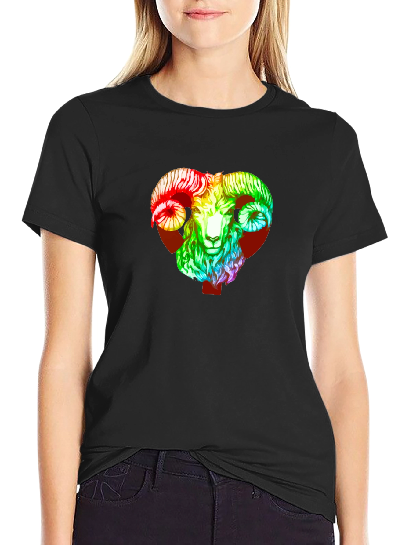 Black Rainbow Ram Graphic Tee - Black Unisex T-Shirt view 2