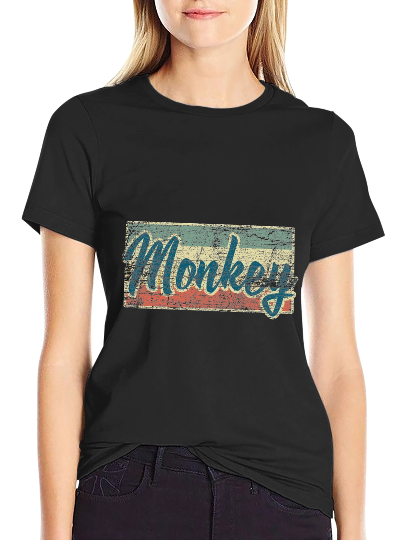 Black Vintage Monkey Graphic T-Shirt view 2