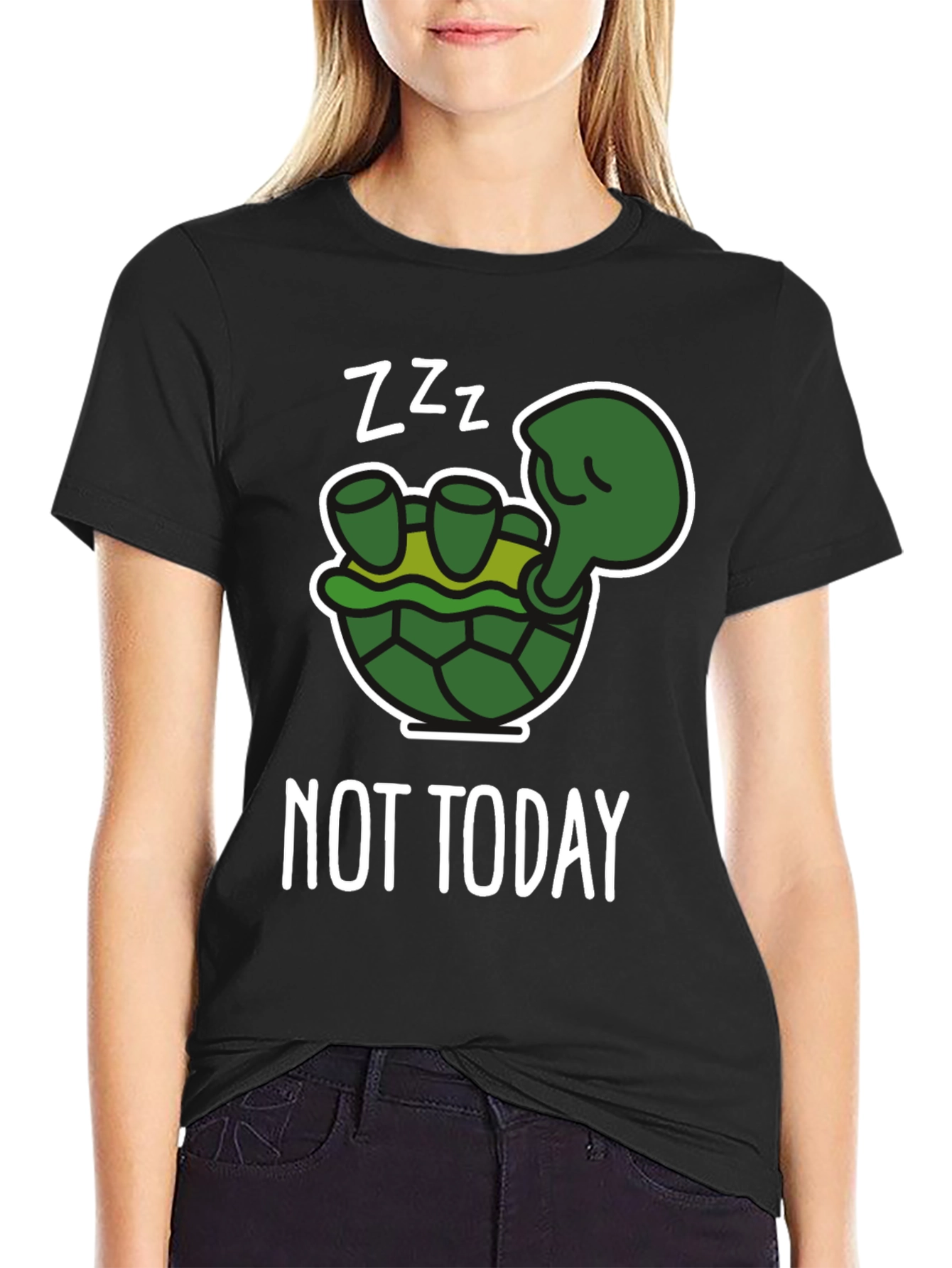 Black Funny Turtle "Not Today" Graphic T-Shirt view 2