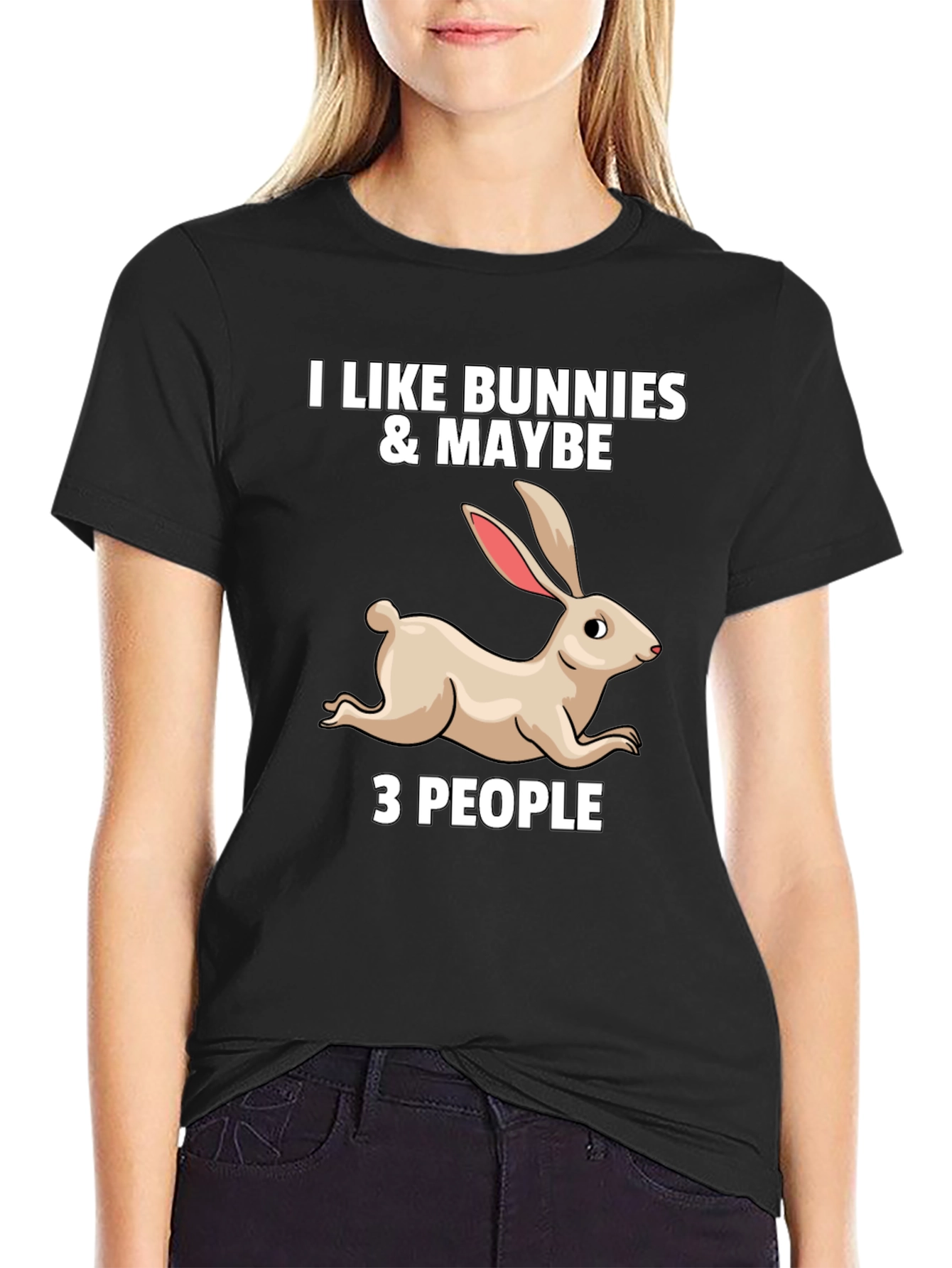 Black I Like Bunnies & Maybe 3 People Graphic T-Shirt view 2