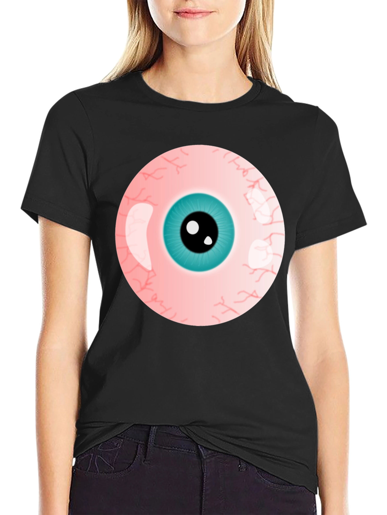 Black Eye-Catching Graphic Tee - Bold Eyeball Design view 2