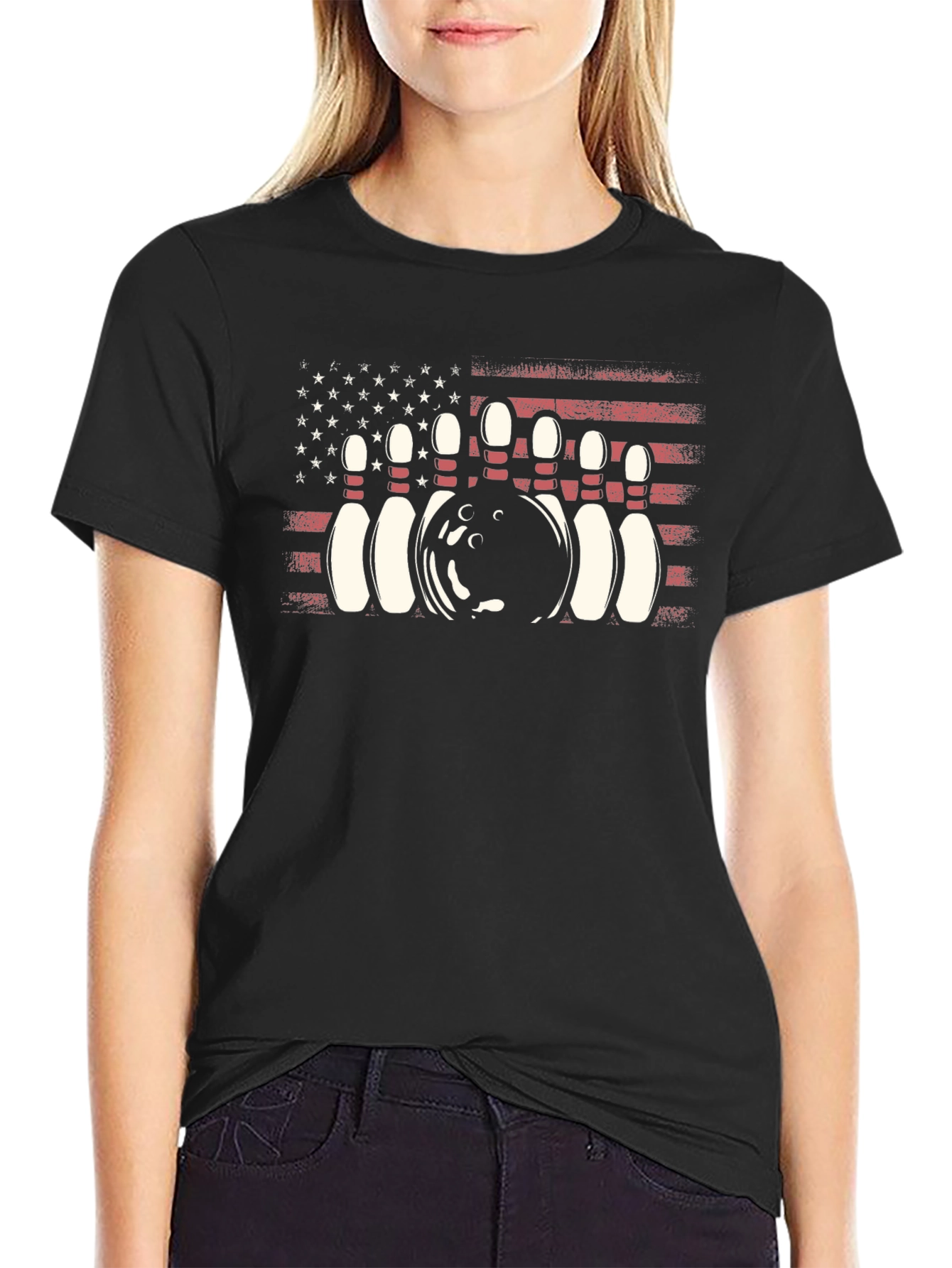 Black Bowling USA Flag Graphic T-Shirt view 2