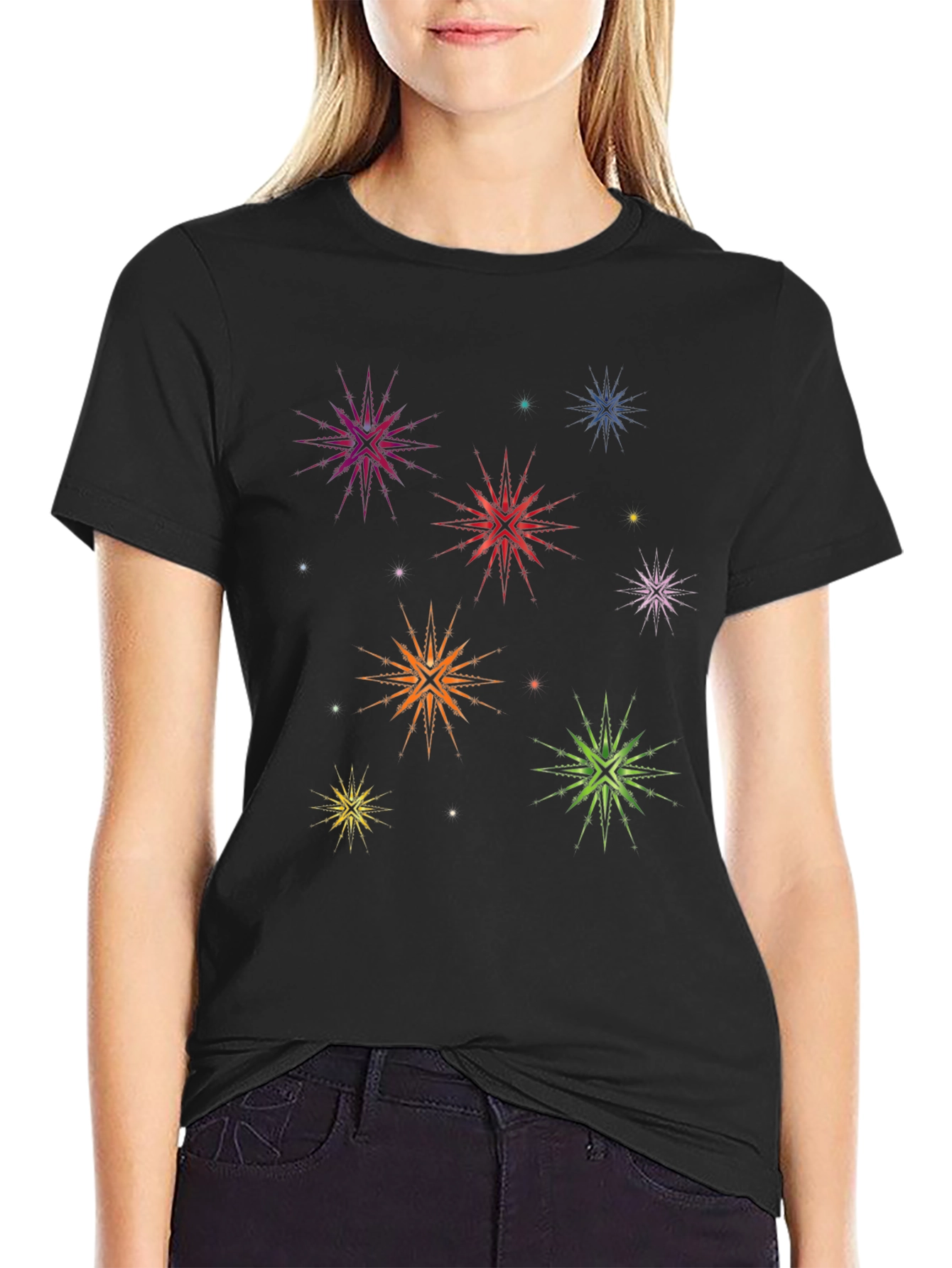 Black Colorful Starburst Graphic Black T-Shirt view 2