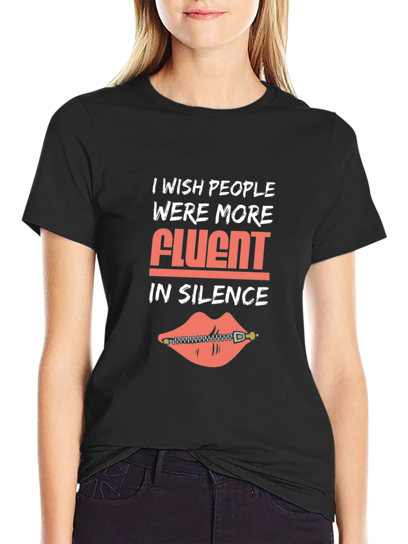 Black Funny Silence T-Shirt: I Wish People Were More Fluent view 2