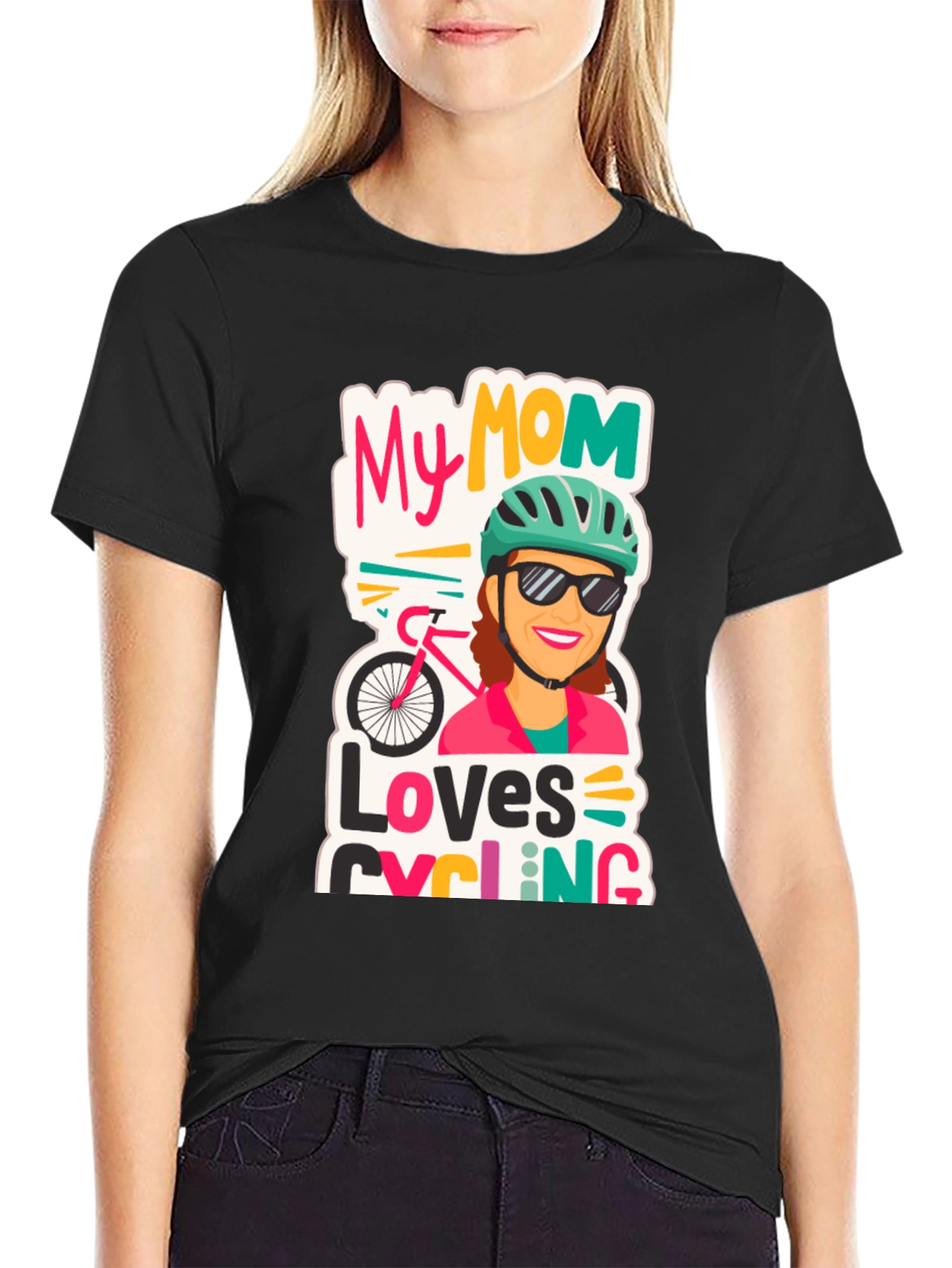 Black My Mom Loves Cycling Black T-Shirt view 2