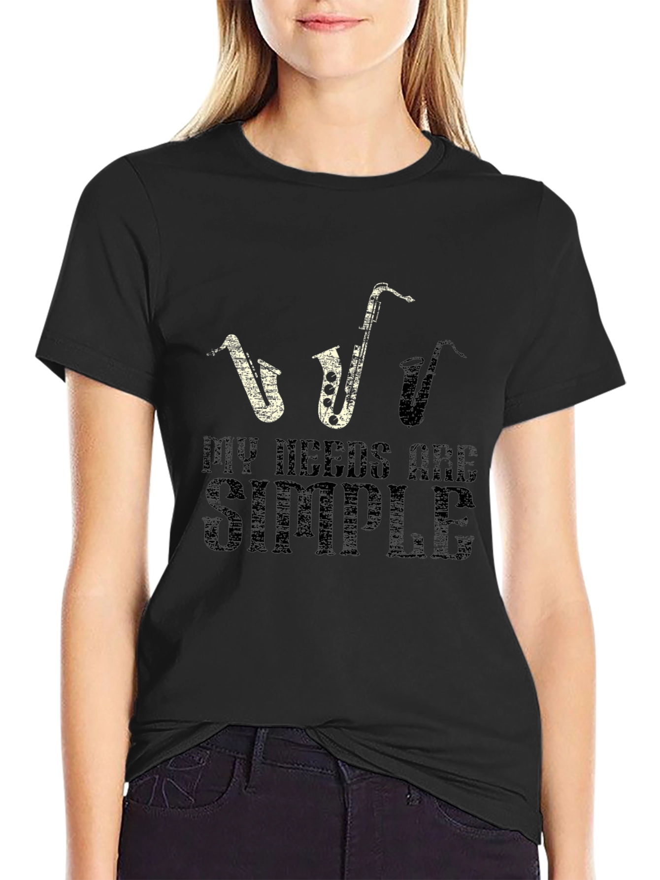 Black Saxophone Lover T-Shirt: My Needs Are Simple - Black view 2