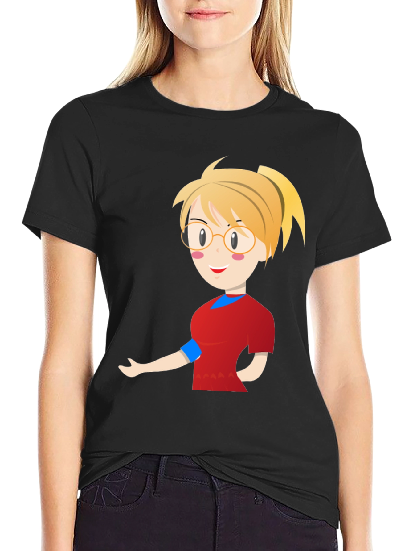 Black Cartoon Girl Black T-Shirt view 2