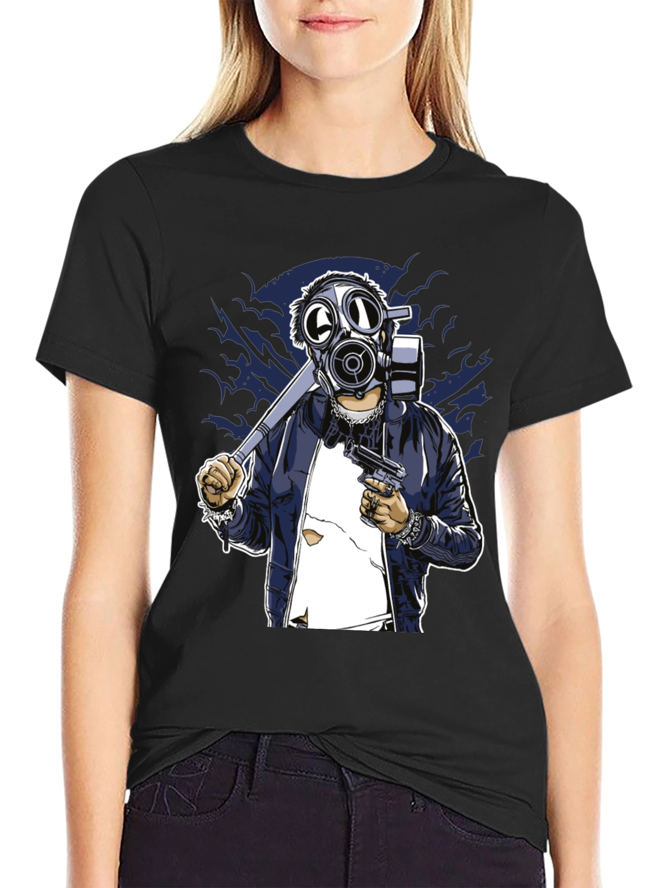 Black Gas Mask Graphic T-Shirt - Edgy Streetwear Tee view 2