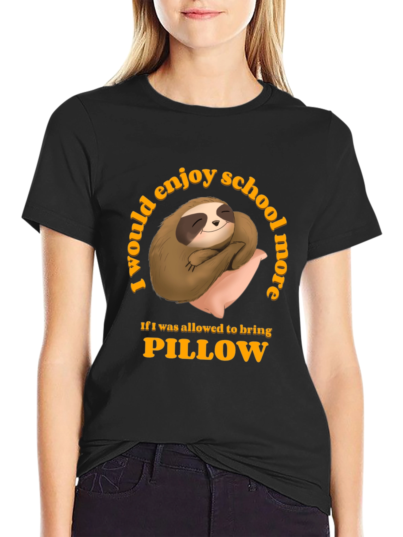 Black Sloth Pillow T-Shirt - School Nap Time Tee view 2