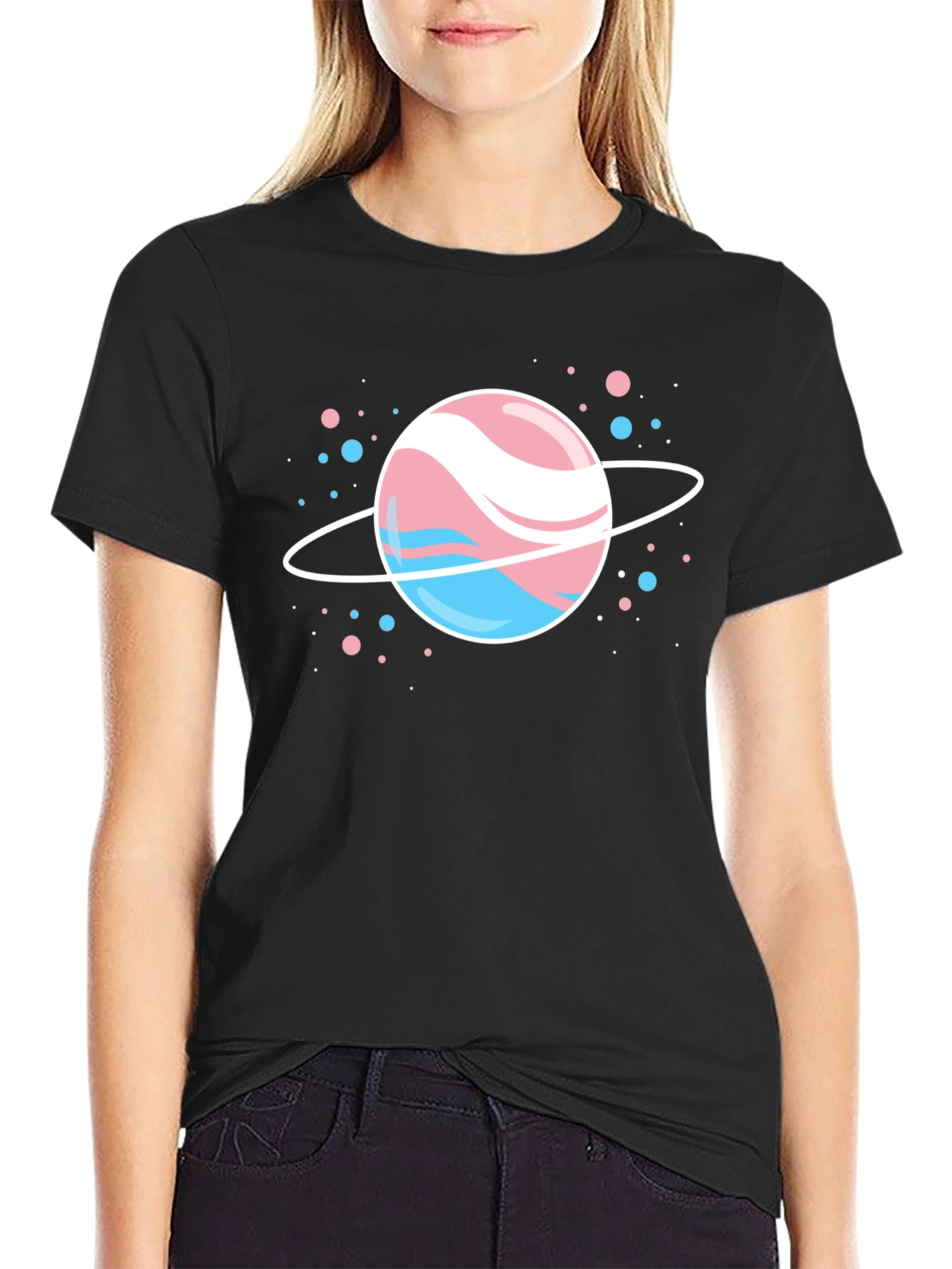 Black Transgender Pride Planet T-Shirt - Black view 2
