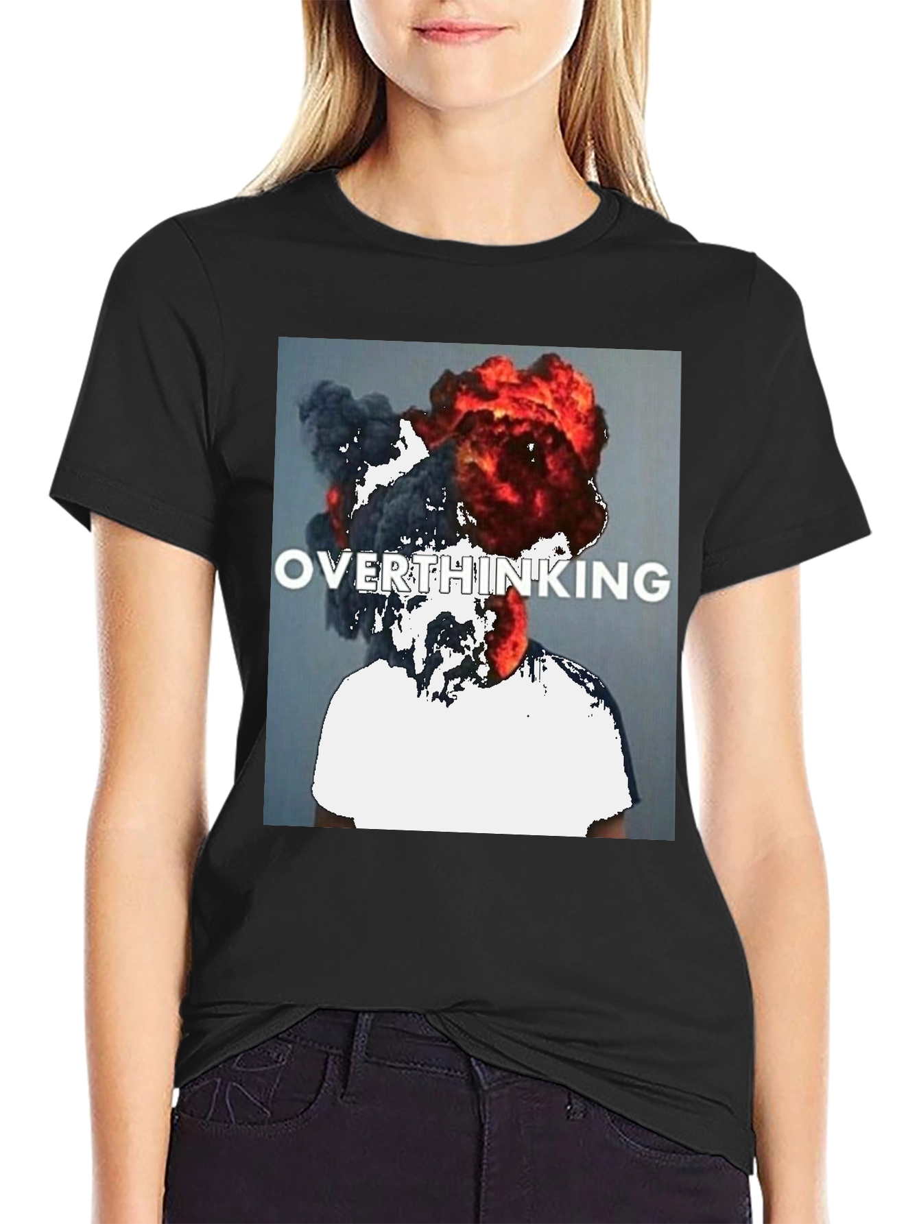 Black Overthinking Graphic Tee - Unique Statement T-Shirt view 2
