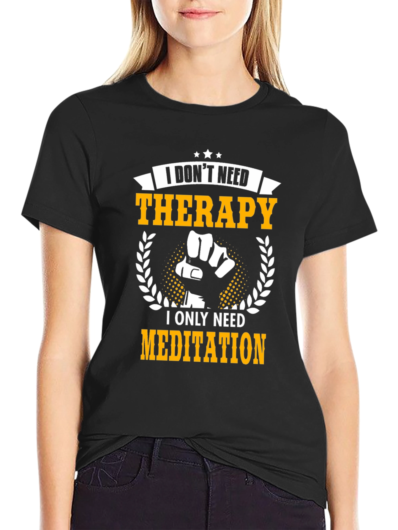 Black Therapy Meditation Graphic T-Shirt view 2