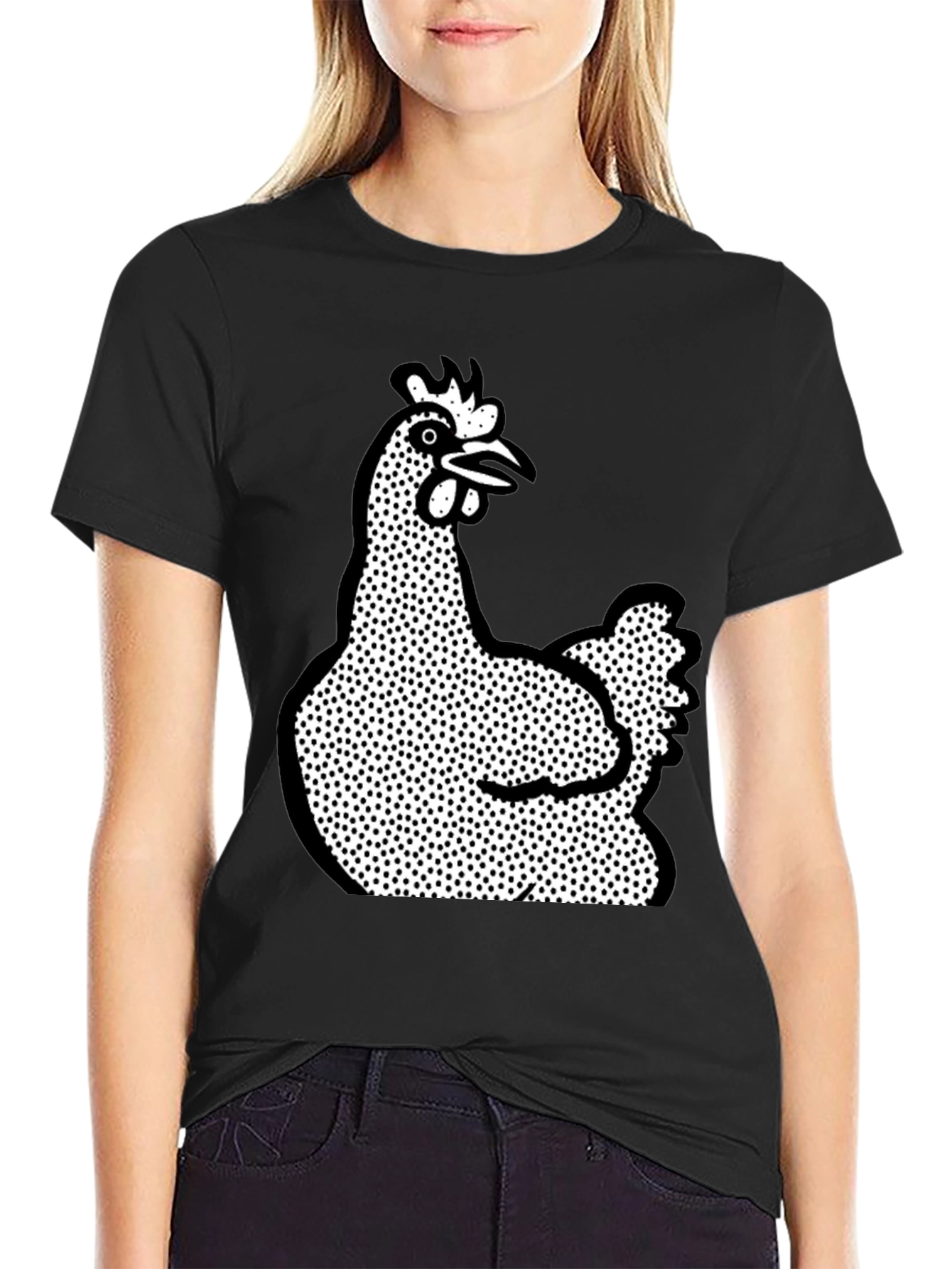 Black Quirky Chicken Graphic T-Shirt - Black view 2