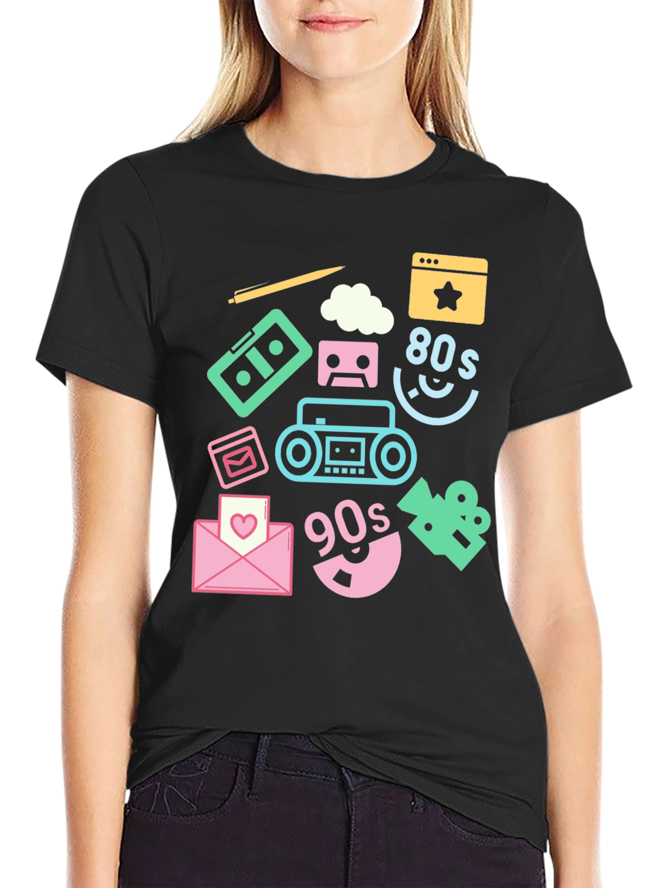 Black Retro 80s & 90s Graphic Tee view 2