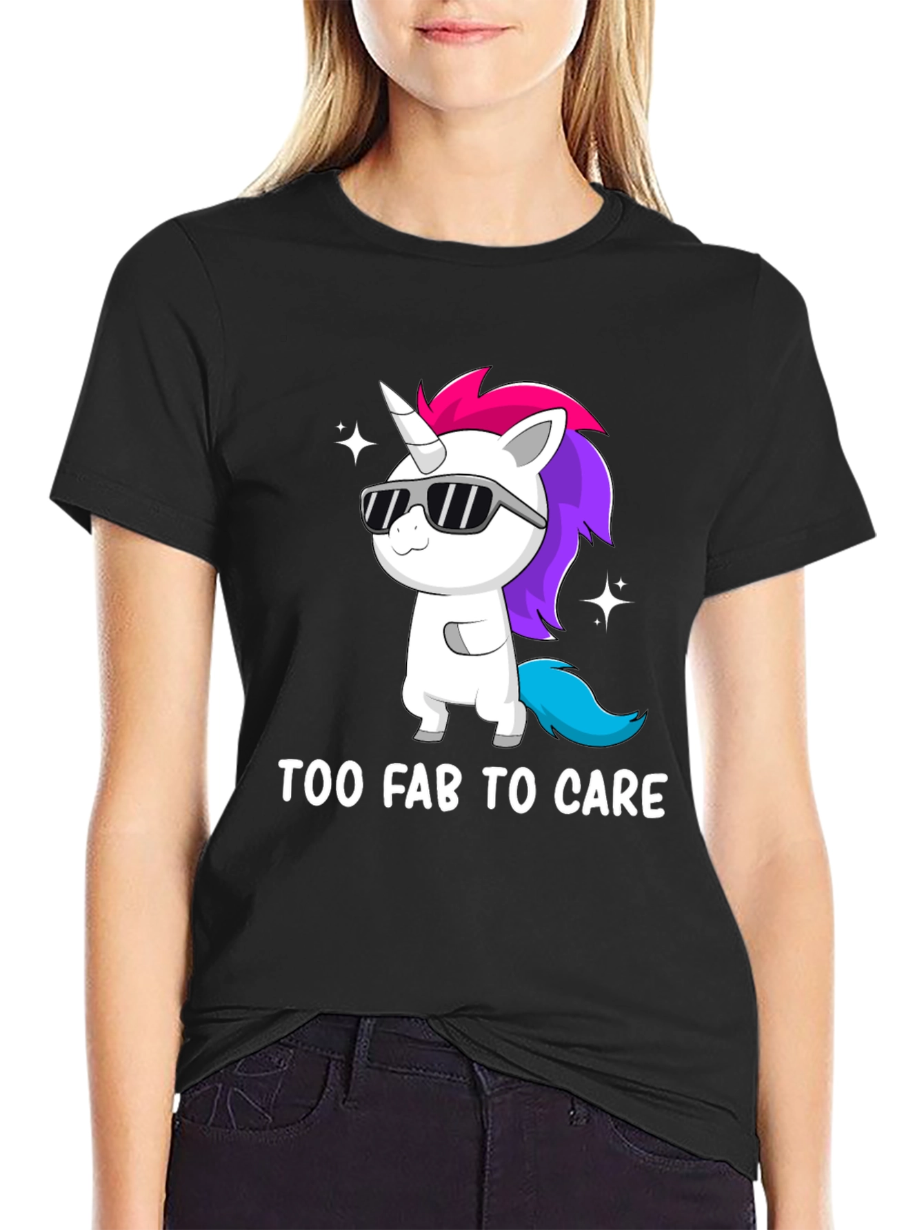Black Too Fab to Care Unicorn Graphic Tee view 2