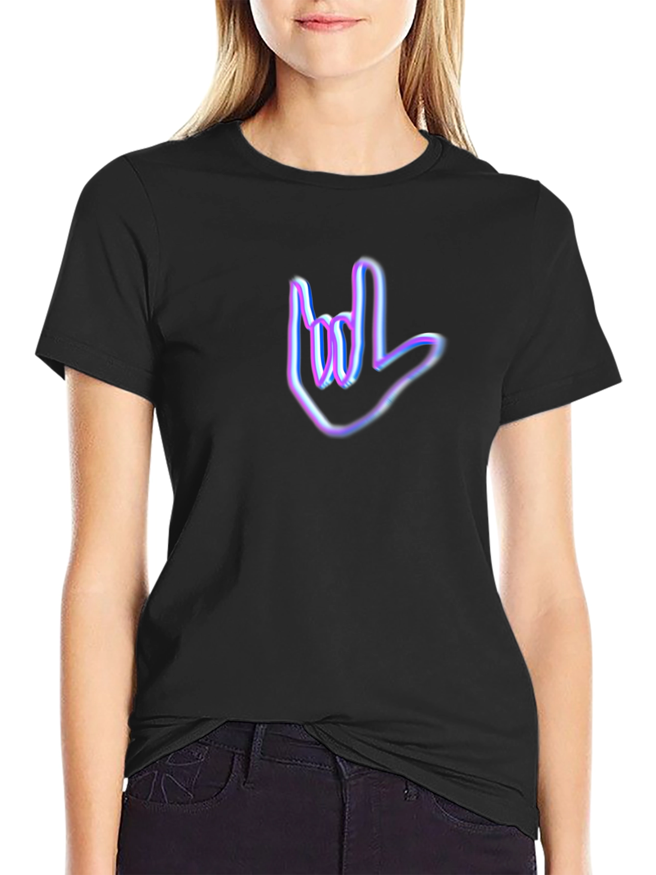 Black Neon Sign Language Graphic Tee view 2