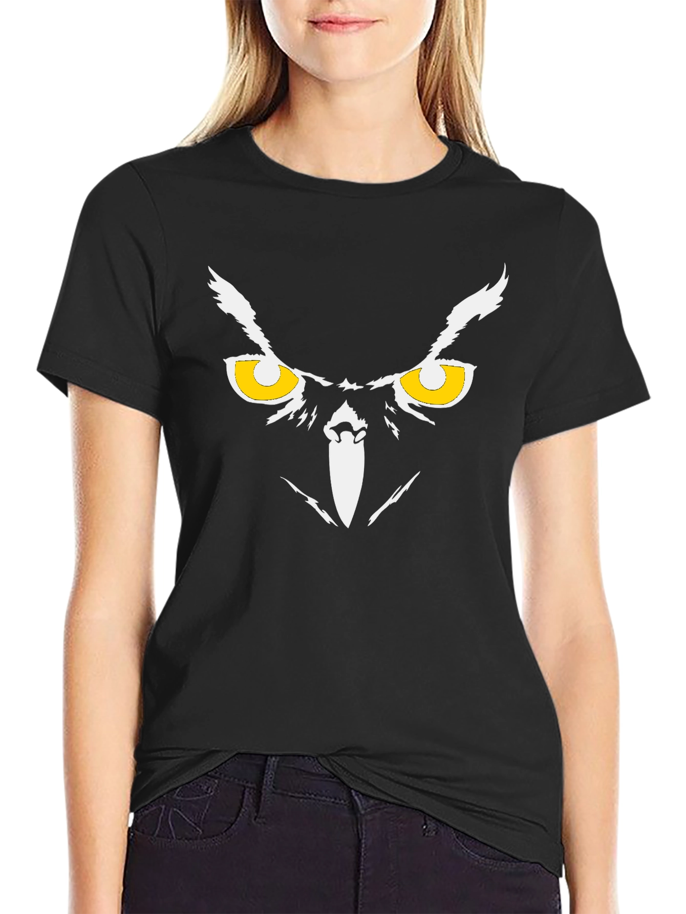 Black Owl Eyes Graphic Black T-Shirt view 2