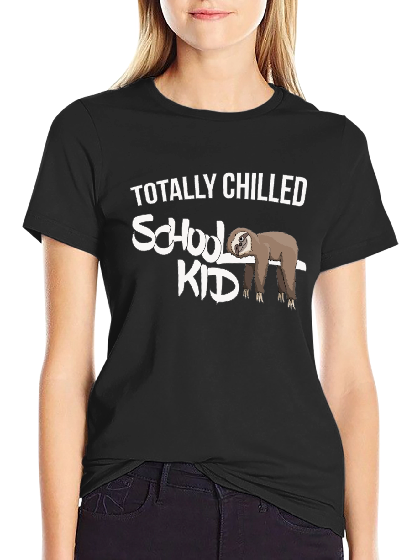 Black Totally Chilled Sloth School Kid Graphic Tee view 2