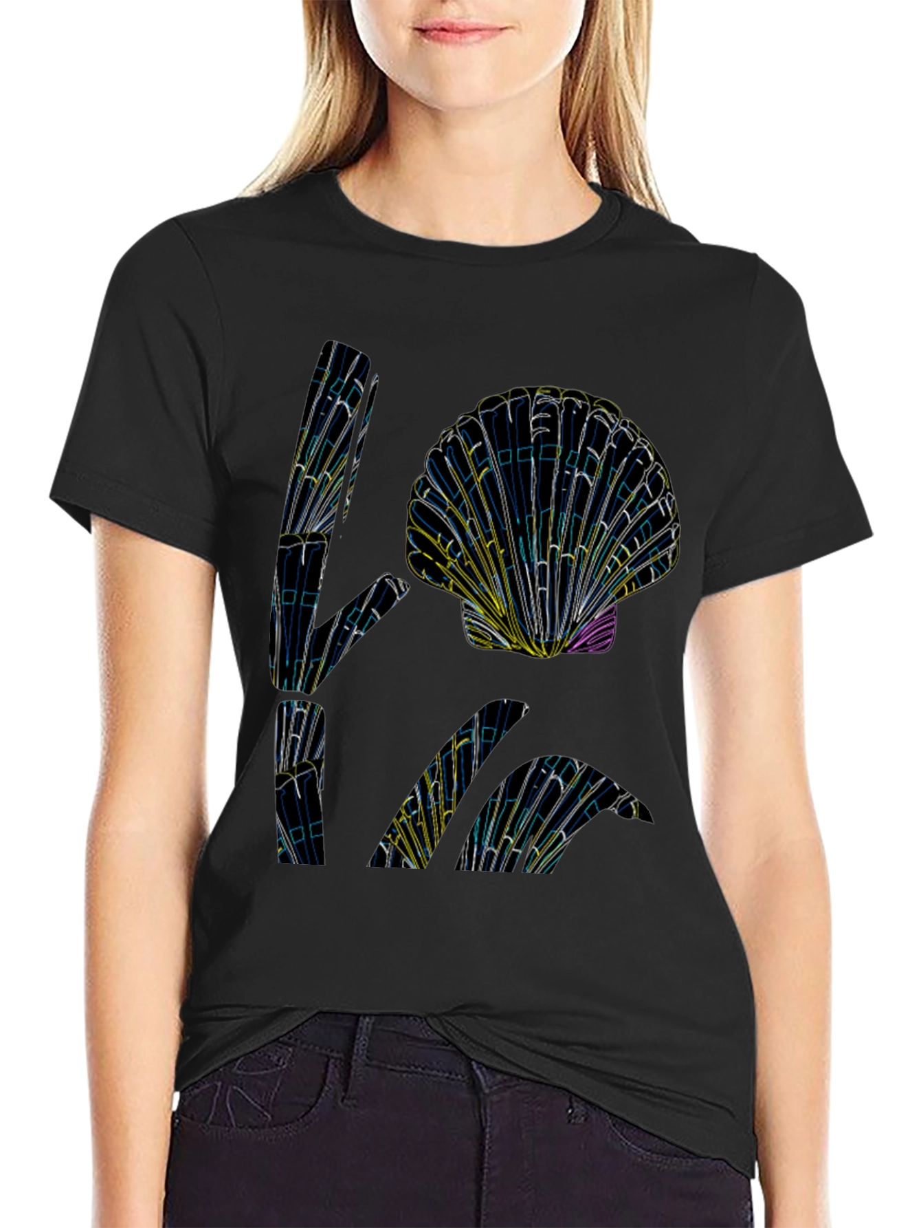 Black Abstract Seashell Graphic Tee - Black view 2