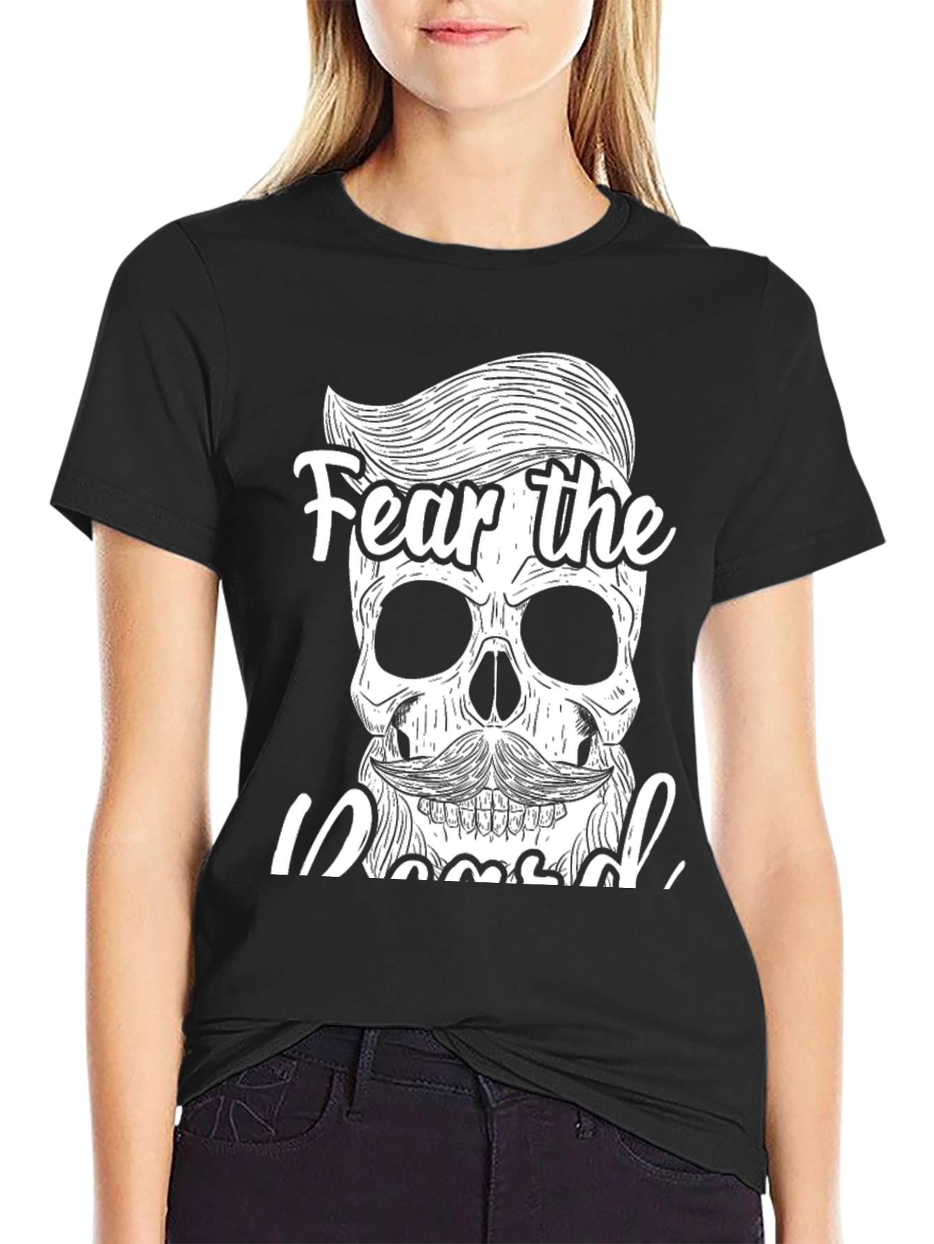 Black Fear the Bearded Skull Graphic T-Shirt view 2