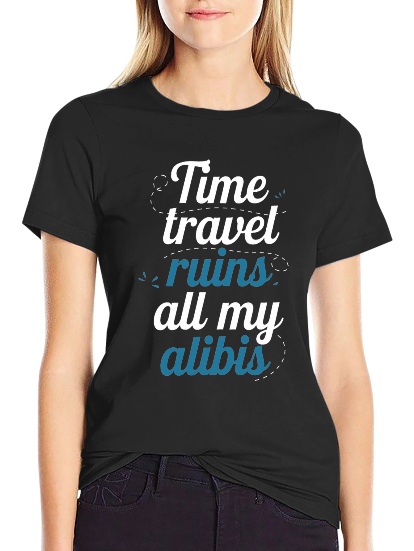 Black Time Travel Ruin Alibi Graphic T-Shirt  view 2