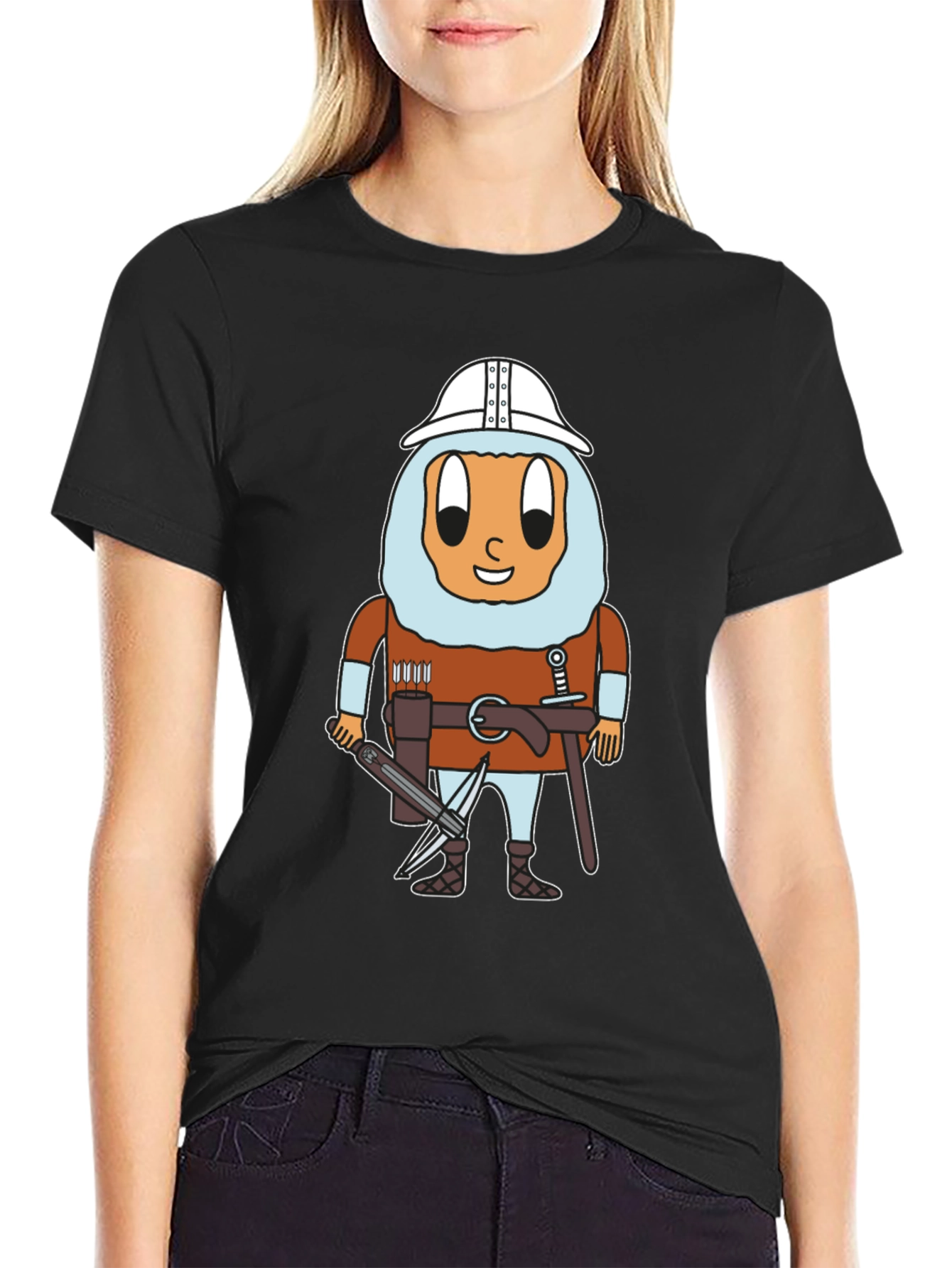 Black Egg Knight T-Shirt: Cartoon Warrior Egg Tee view 2