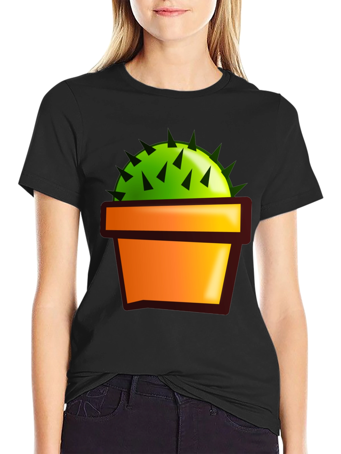 Black Cactus in Pot Graphic T-Shirt - Black view 2