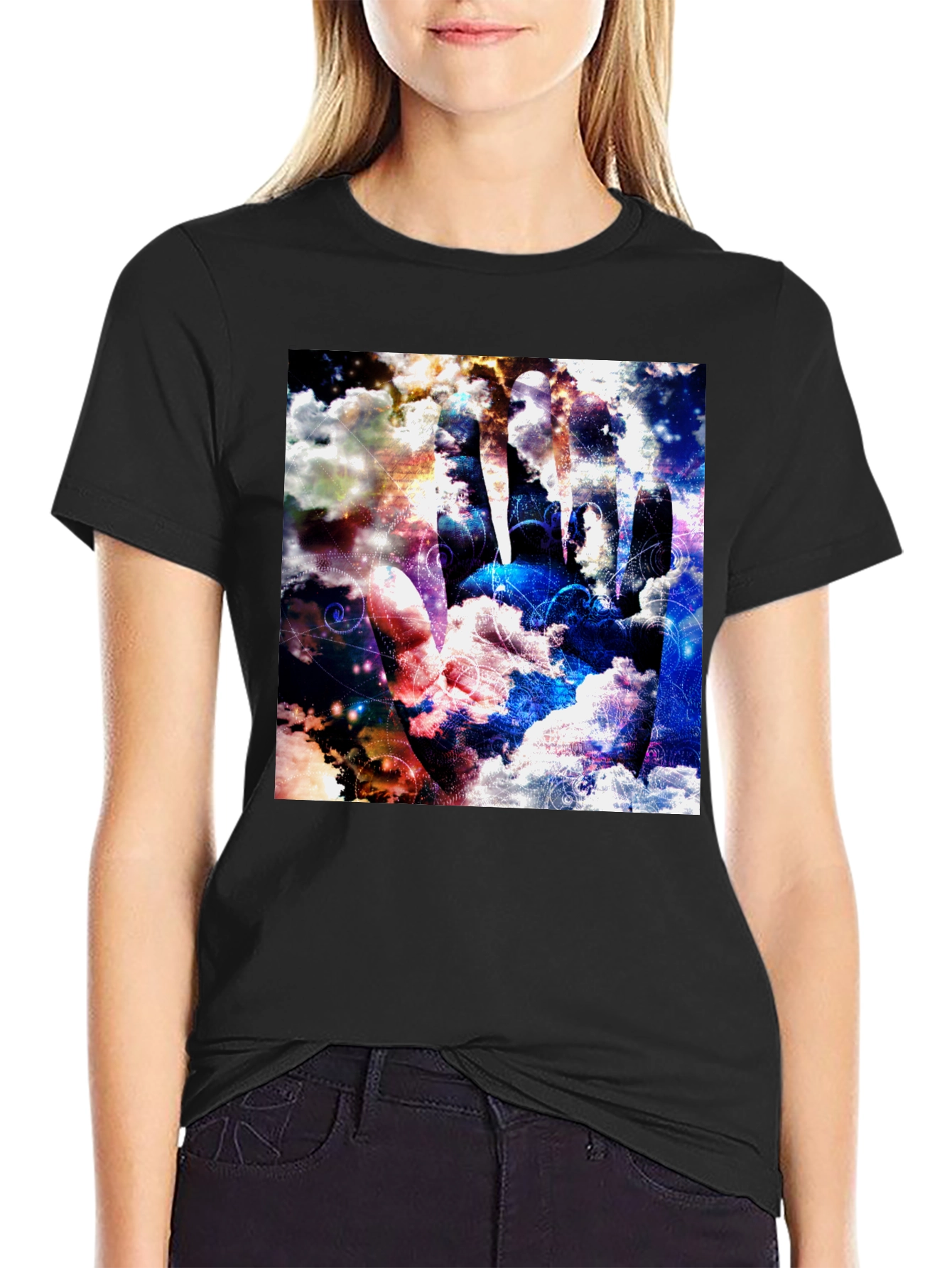 Abstract Cloud Hand Graphic Black Tee - 2