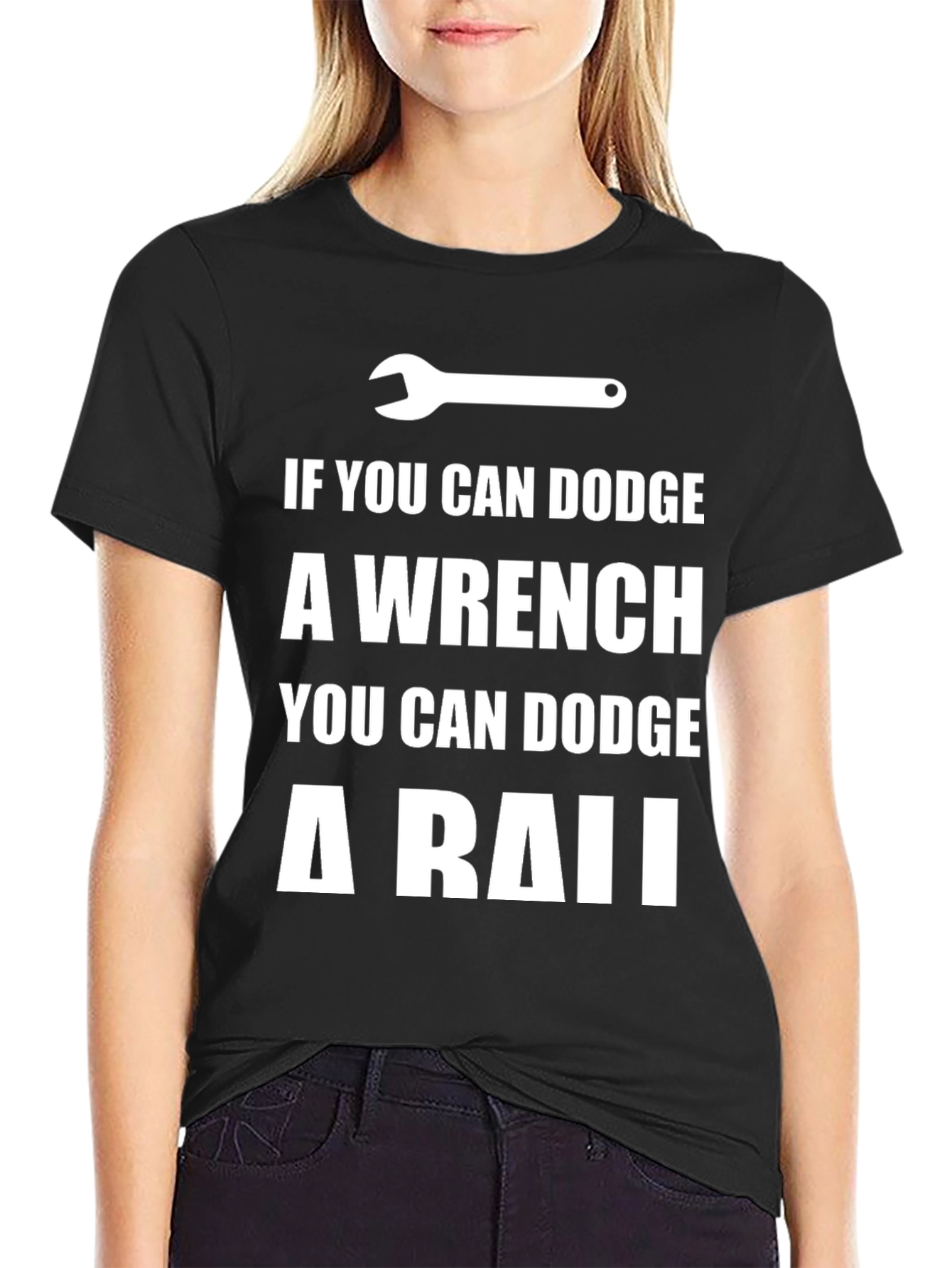 Black Dodge a Wrench T-Shirt - Funny Mechanic Gift view 2